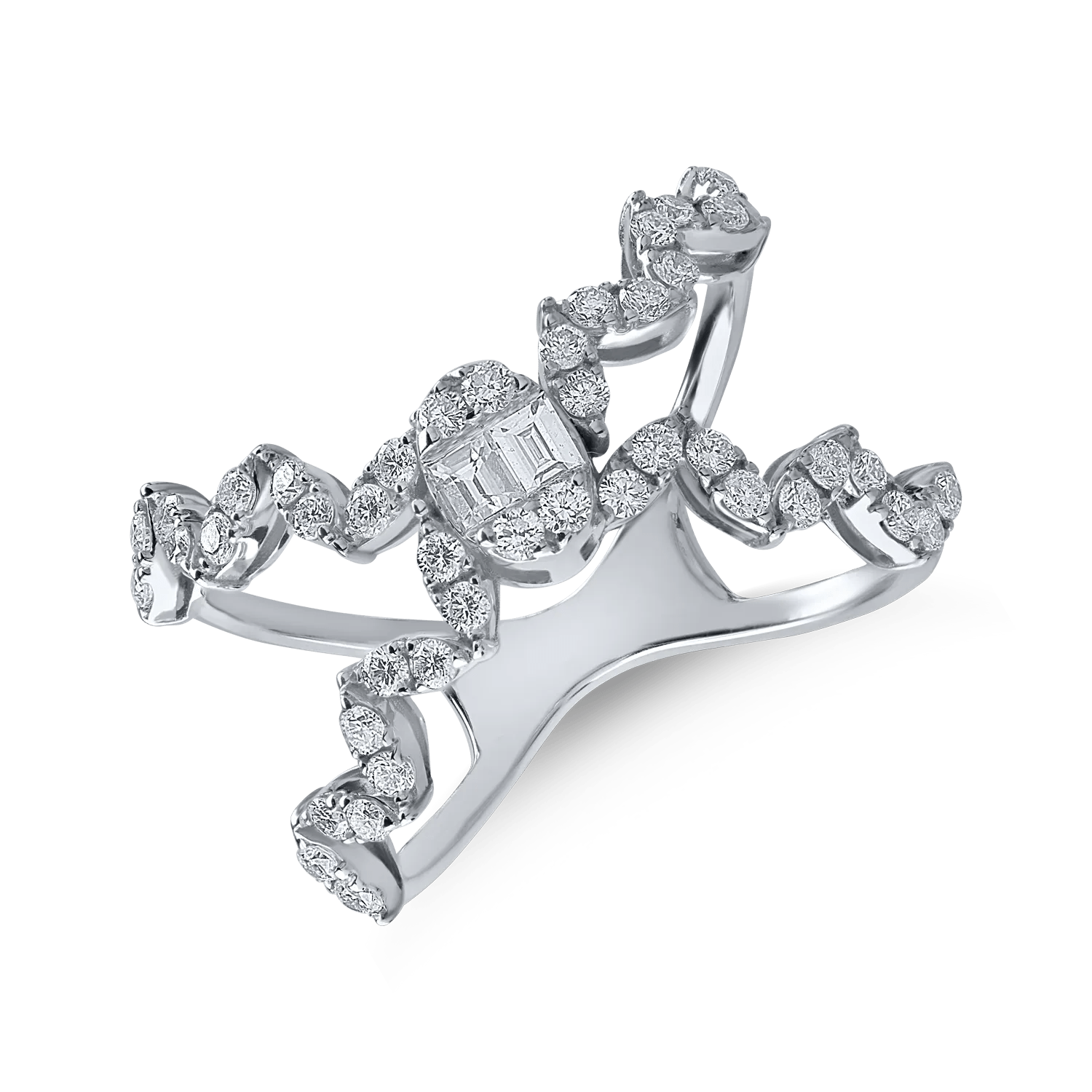 Inel din aur alb cu diamante baguette și rotunde de 0.6ct Inel din aur alb cu diamante baguette și rotunde de 0.6ct