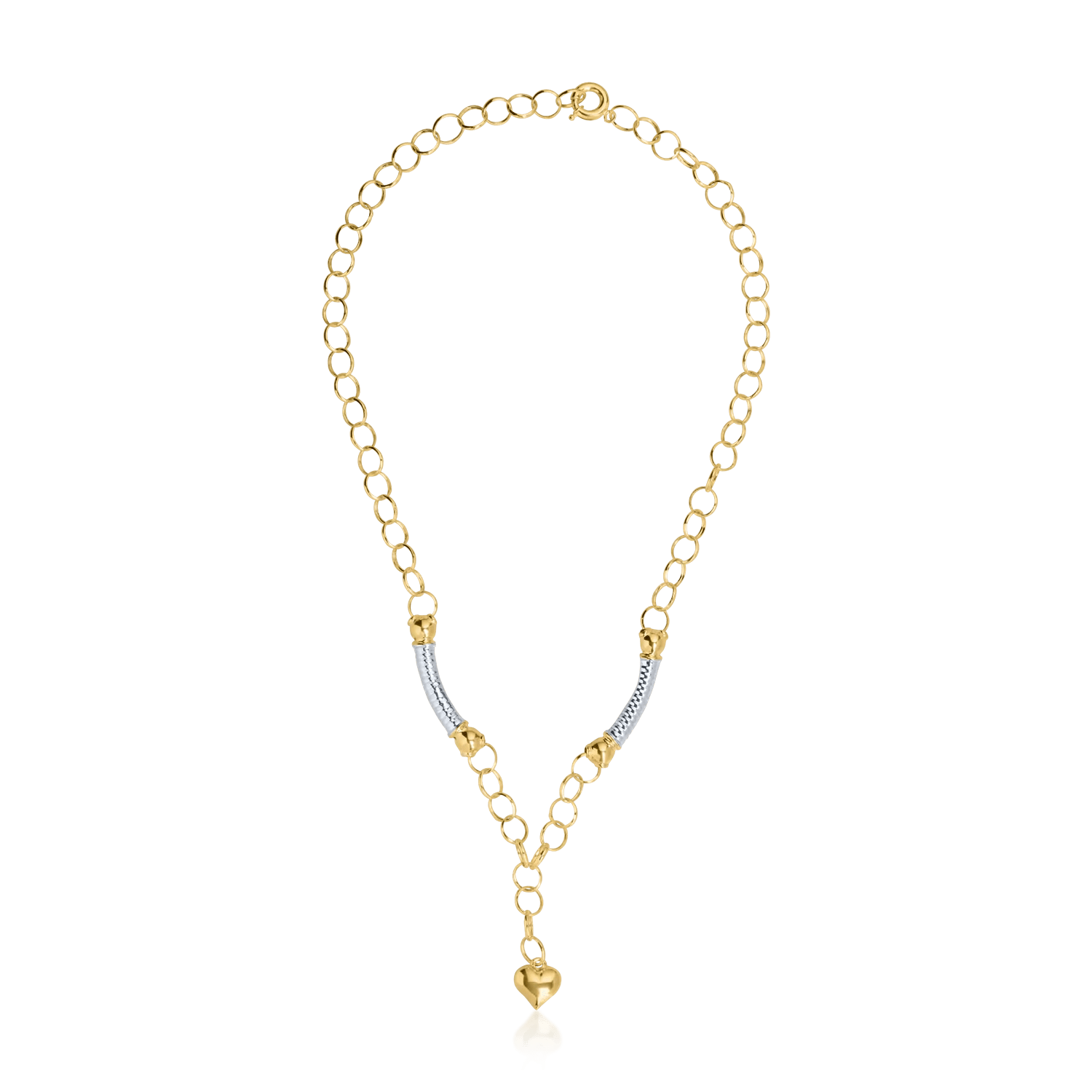 Lanț cu pandantiv inimă din aur alb-galben Lanț cu pandantiv inimă din aur alb-galben