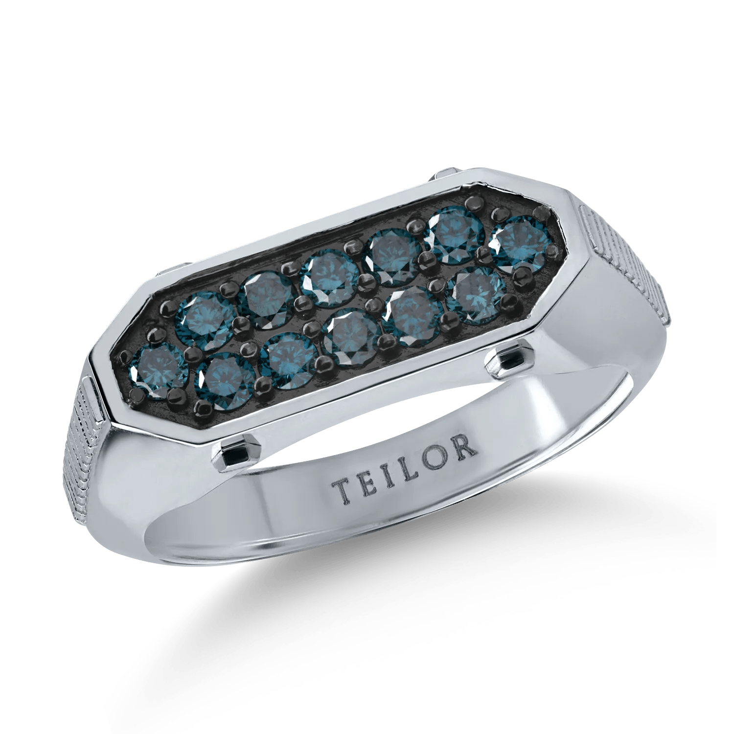 Inel bărbătesc din aur alb cu diamante albastre de 0.61ct Inel bărbătesc din aur alb cu diamante albastre de 0.61ct