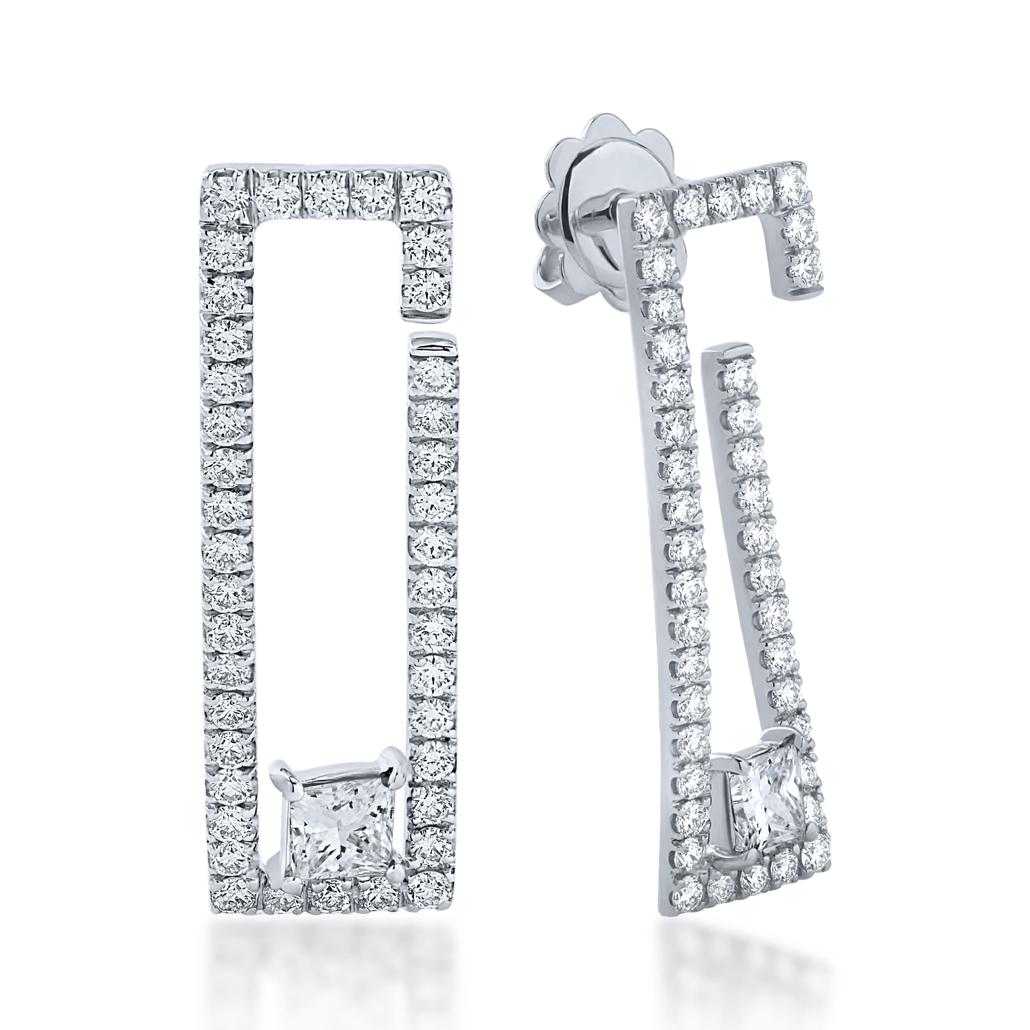 Cercei din aur alb cu diamante princess și rotunde de 1.3ct Cercei din aur alb cu diamante princess și rotunde de 1.3ct