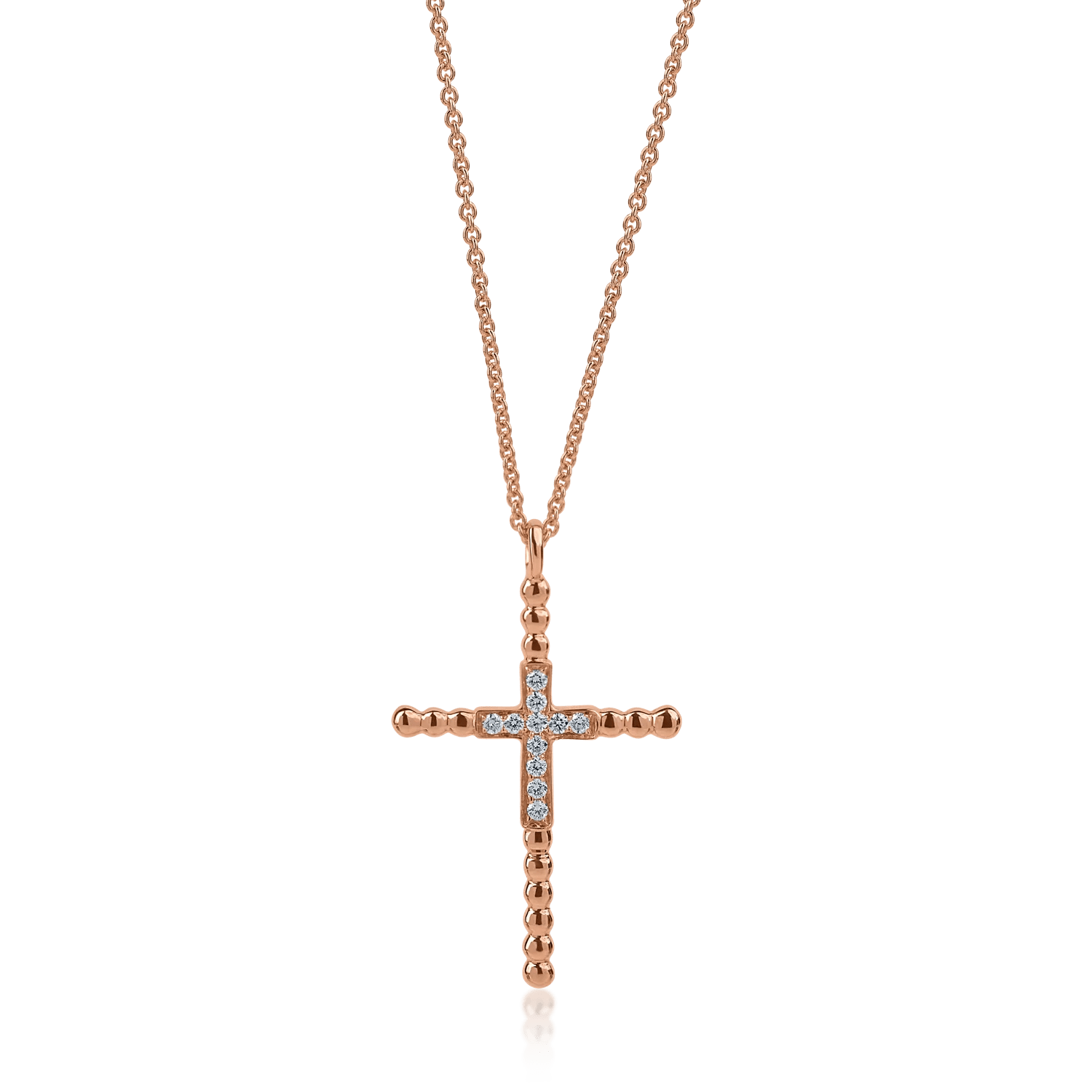 Pandantiv cruce din aur roz cu diamante 0.1ct Pandantiv cruce din aur roz cu diamante 0.1ct