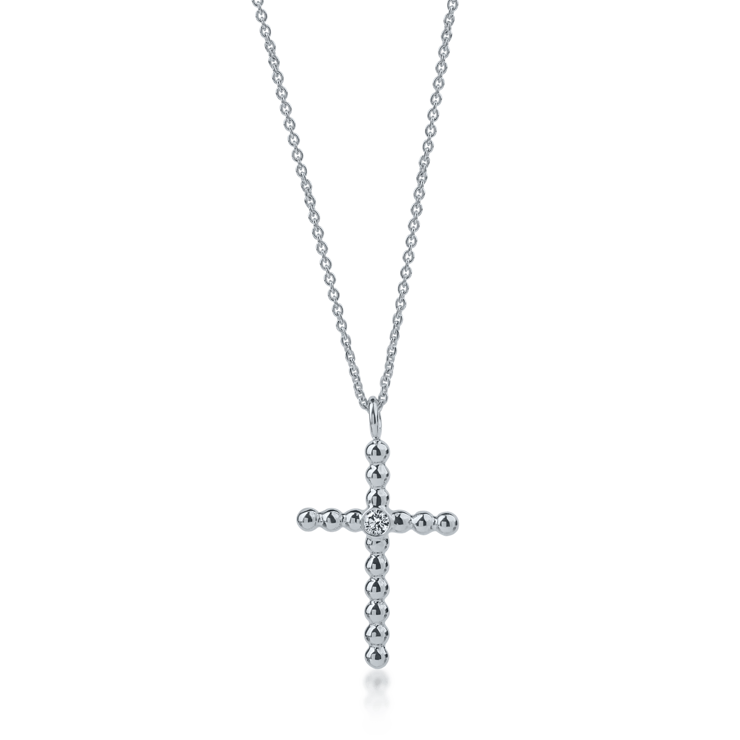 Lanț cu pandantiv cruce din aur alb cu diamante de 0.05ct Lanț cu pandantiv cruce din aur alb cu diamante de 0.05ct