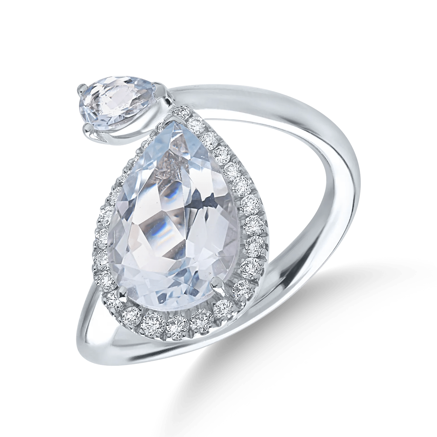 Inel din aur alb cu acvamarine de 2.89ct și diamante de 0.24ct Inel din aur alb cu acvamarine de 2.89ct și diamante de 0.24ct