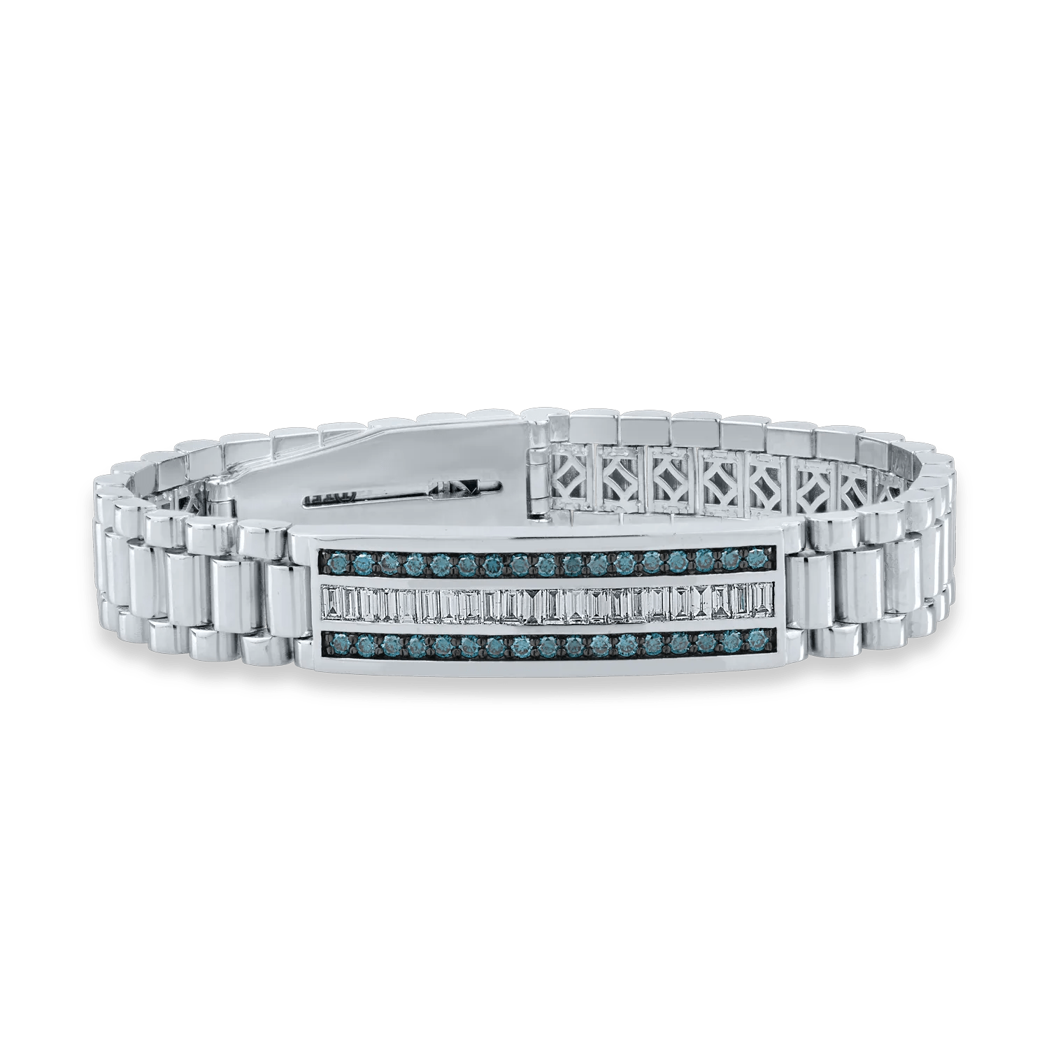 Brățară din aur alb cu diamante incolore baguette de 1.14ct și diamante albastre de 0.94ct Brățară din aur alb cu diamante incolore baguette de 1.14ct și diamante albastre de 0.94ct