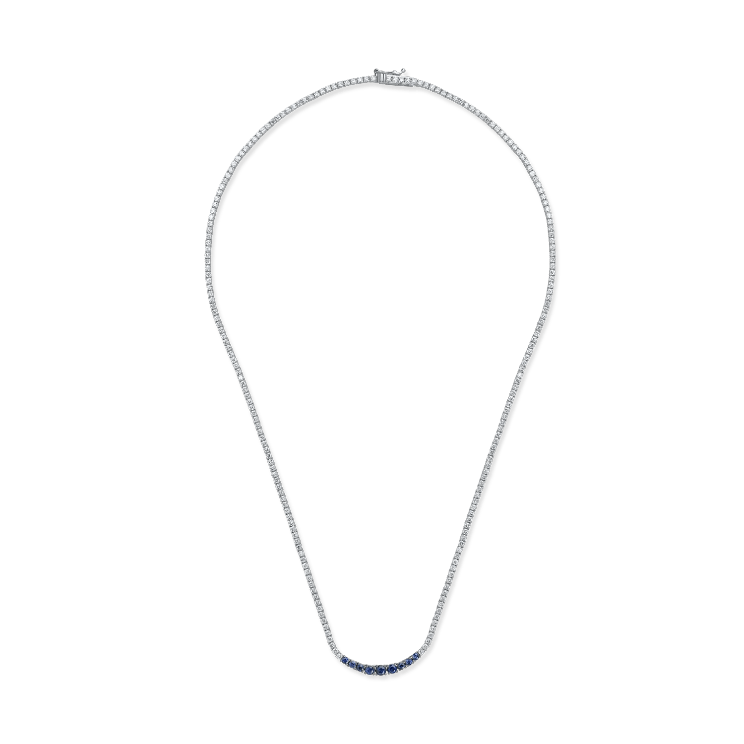 Colier tennis din aur alb cu safire de 0.66ct și diamante de 3.52ct Colier tennis din aur alb cu safire de 0.66ct și diamante de 3.52ct