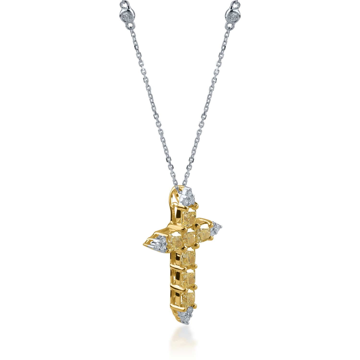 Lănțisor cruce aur alb-galben cu diamante 2.78ct Lănțisor cruce aur alb-galben cu diamante 2.78ct