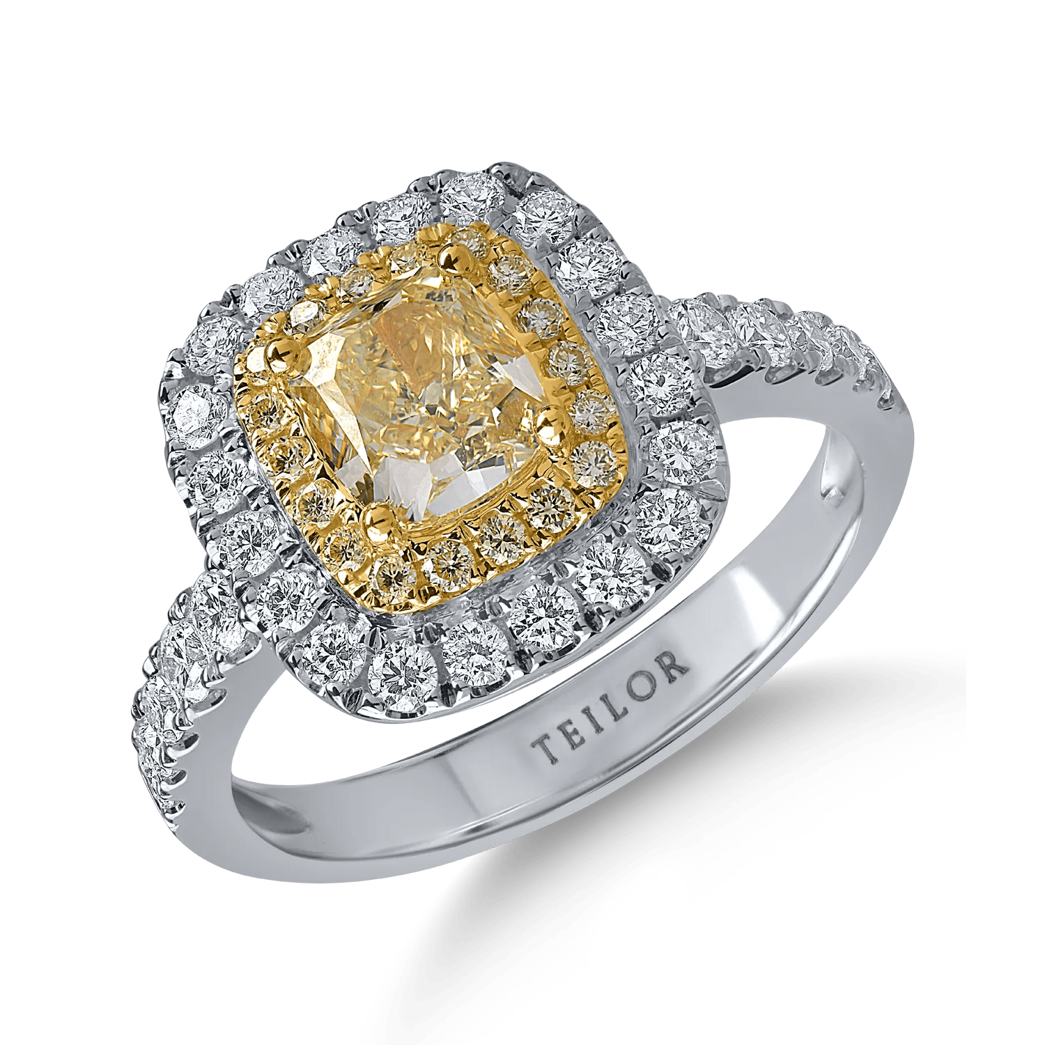 Inel din aur alb-galben cu diamante galbene de 1.15ct și diamante transparente de 0.66ct Inel din aur alb-galben cu diamante galbene de 1.15ct și diamante transparente de 0.66ct