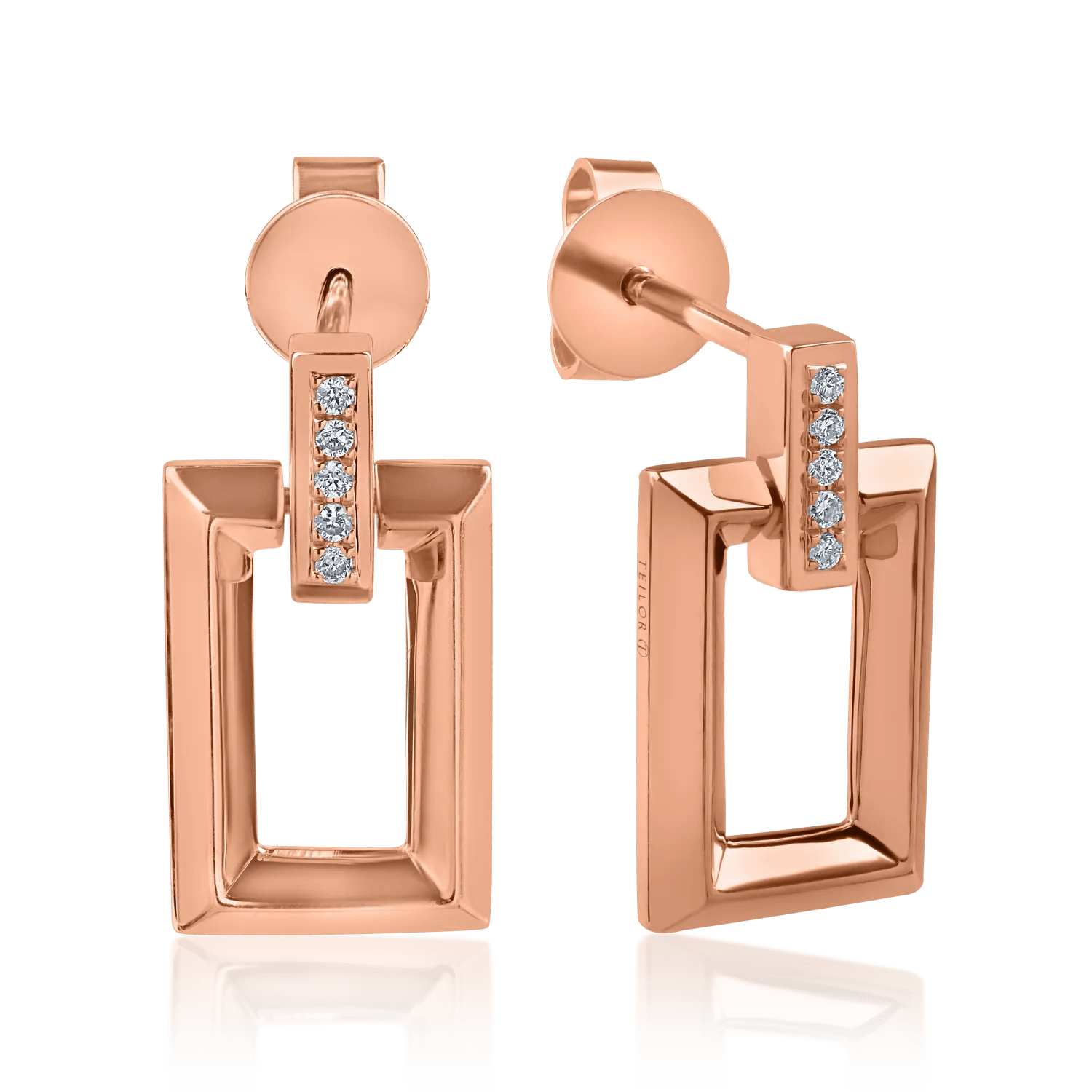 Cercei din aur roz cu diamante de 0.026ct, design geometric Cercei din aur roz cu diamante de 0.026ct, design geometric