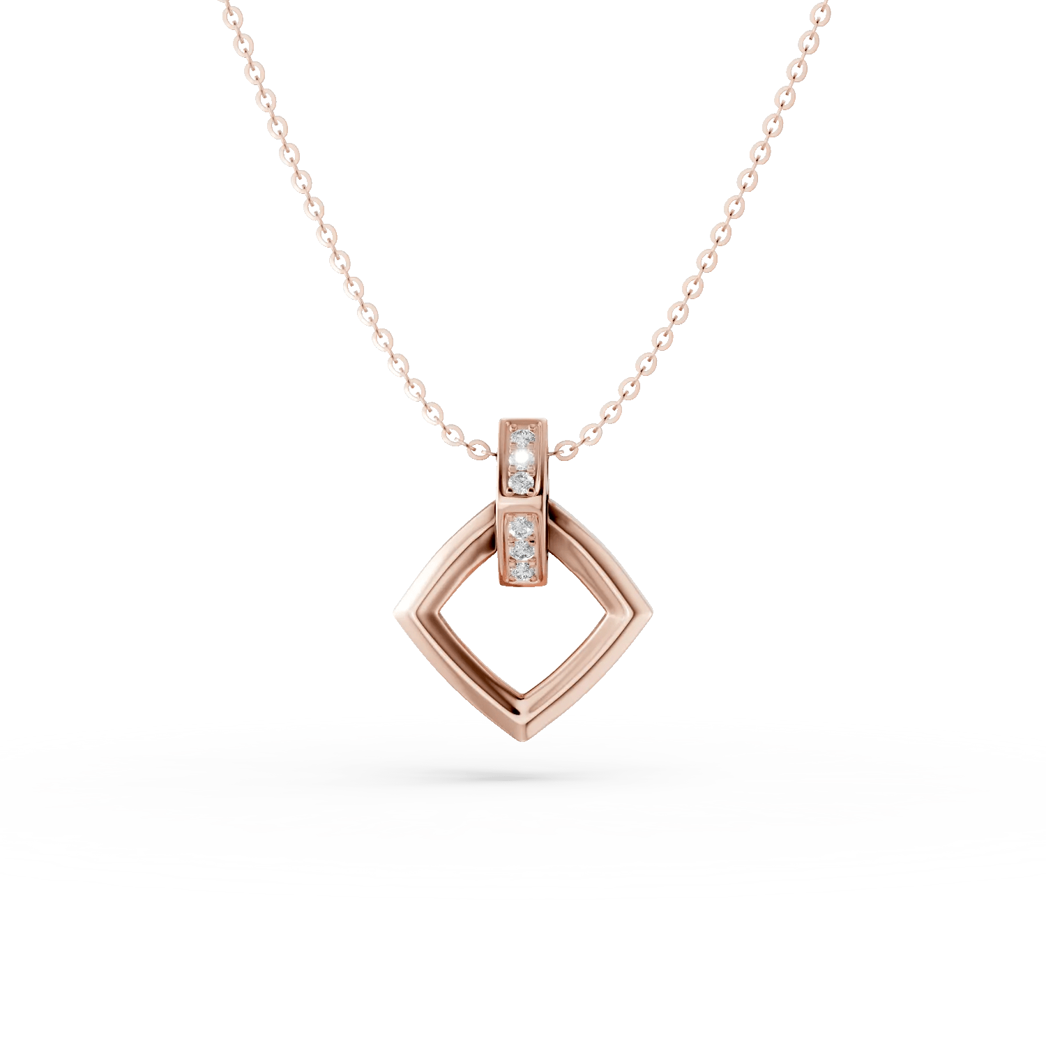 Lanț cu pandantiv geometric din aur roz și diamante de 0.046ct Lanț cu pandantiv geometric din aur roz și diamante de 0.046ct