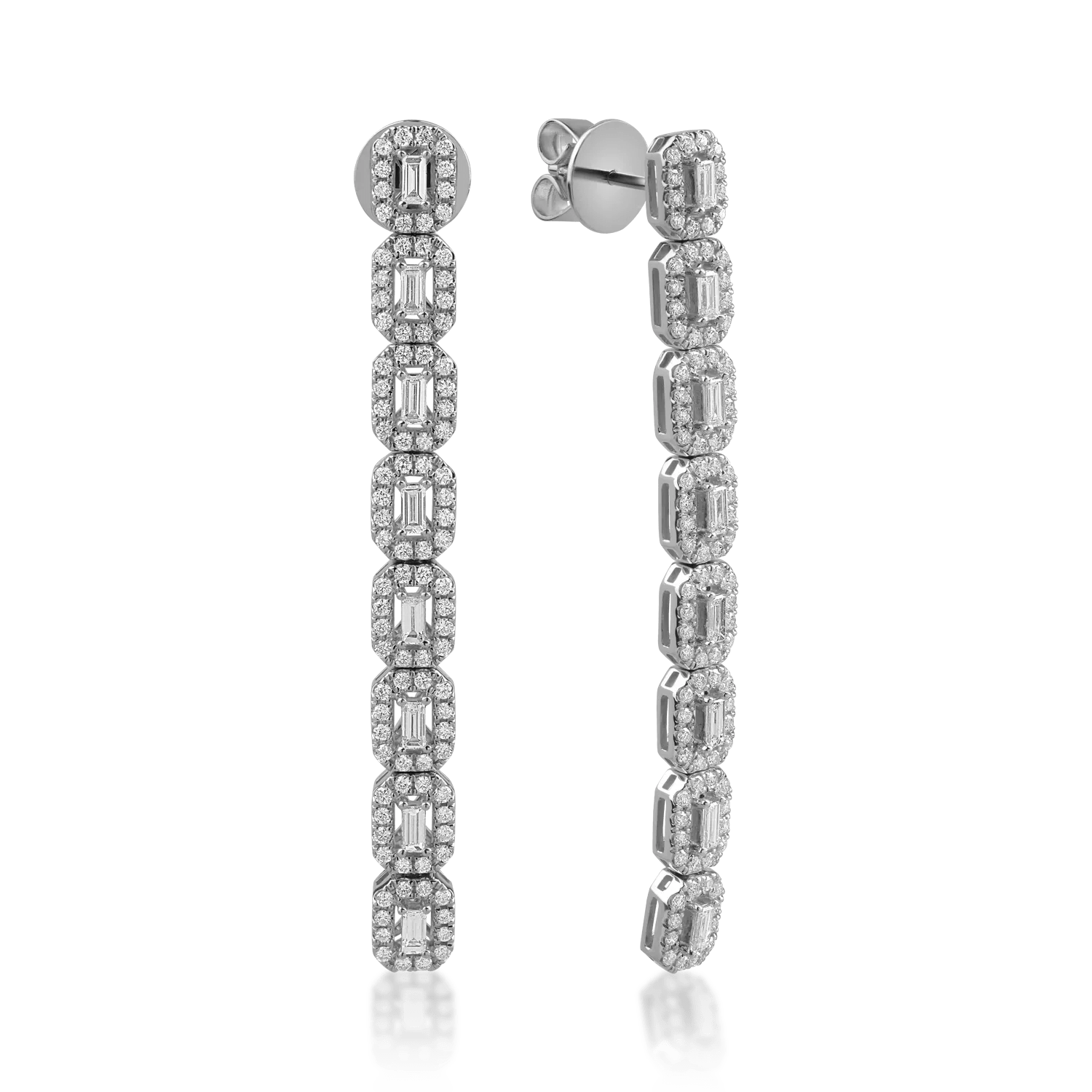 Cercei din aur alb cu diamante baguette și rotunde de 1.57ct Cercei din aur alb cu diamante baguette și rotunde de 1.57ct