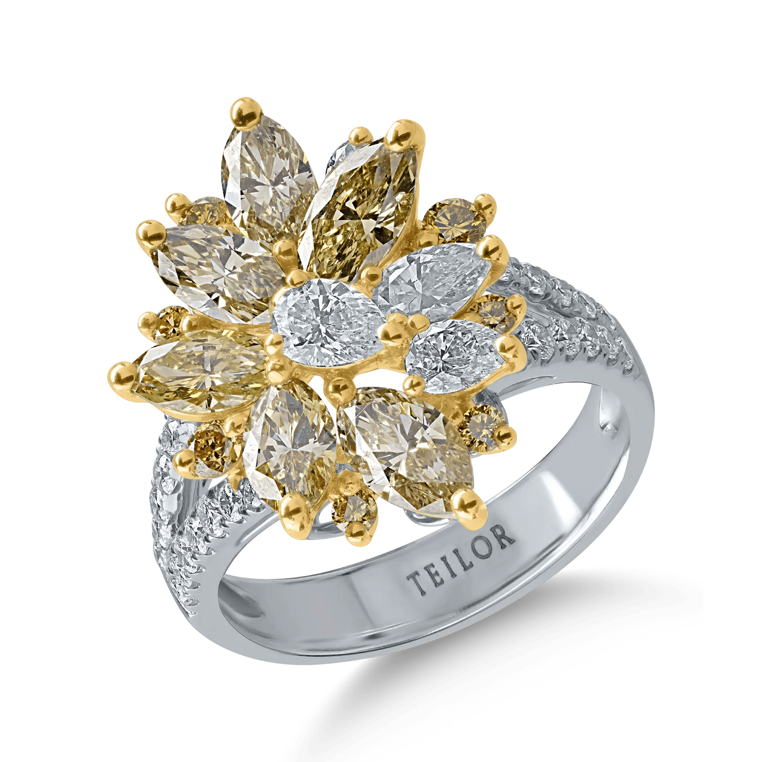 Inel din aur alb-galben cu diamante mixte de 3.12ct Inel din aur alb-galben cu diamante mixte de 3.12ct