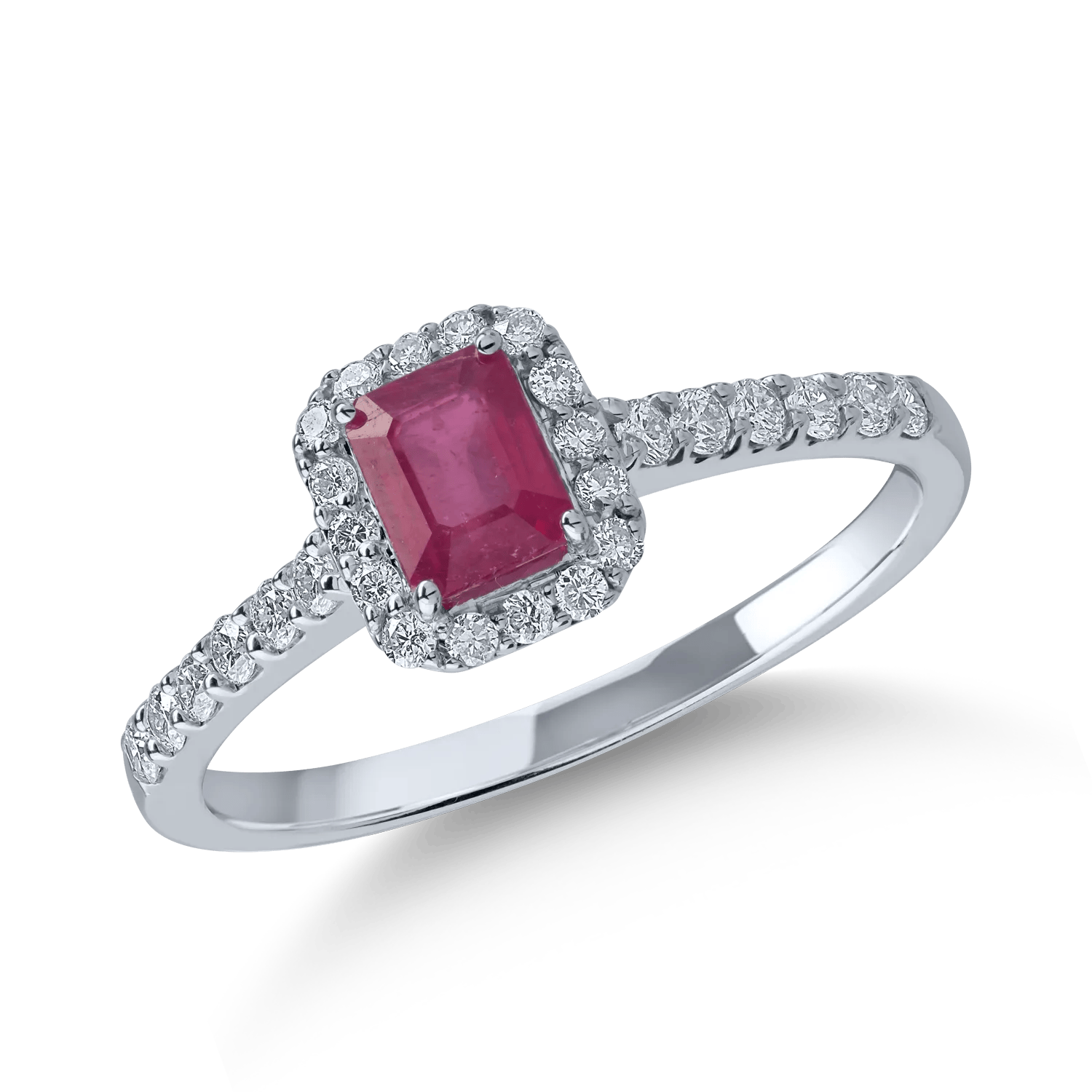 Inel din aur alb cu rubin rectangular de 0.6ct și diamante de 0.3ct – Teilor Inel din aur alb cu rubin rectangular de 0.6ct și diamante de 0.3ct – Teilor