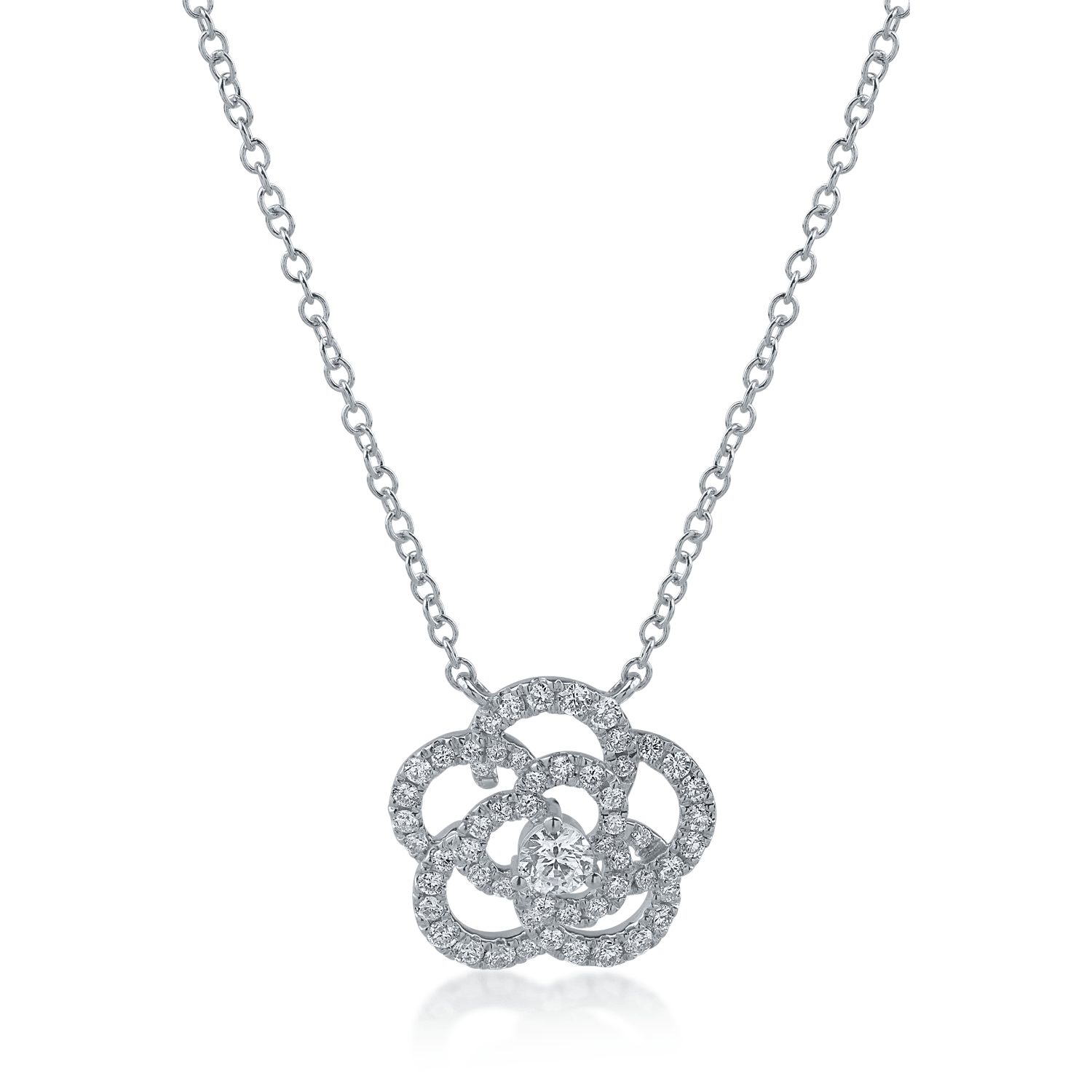 Lanț cu pandantiv floare din aur alb, diamante 0.54ct Lanț cu pandantiv floare din aur alb, diamante 0.54ct