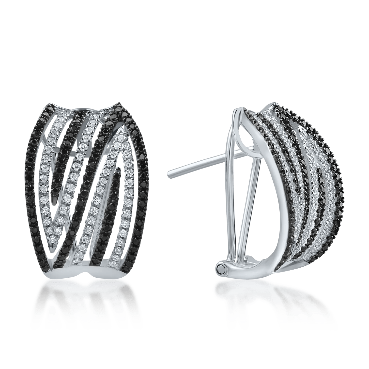 Cercei din aur alb cu diamante transparente 0.38ct și diamante negre 0.47ct Cercei din aur alb cu diamante transparente 0.38ct și diamante negre 0.47ct