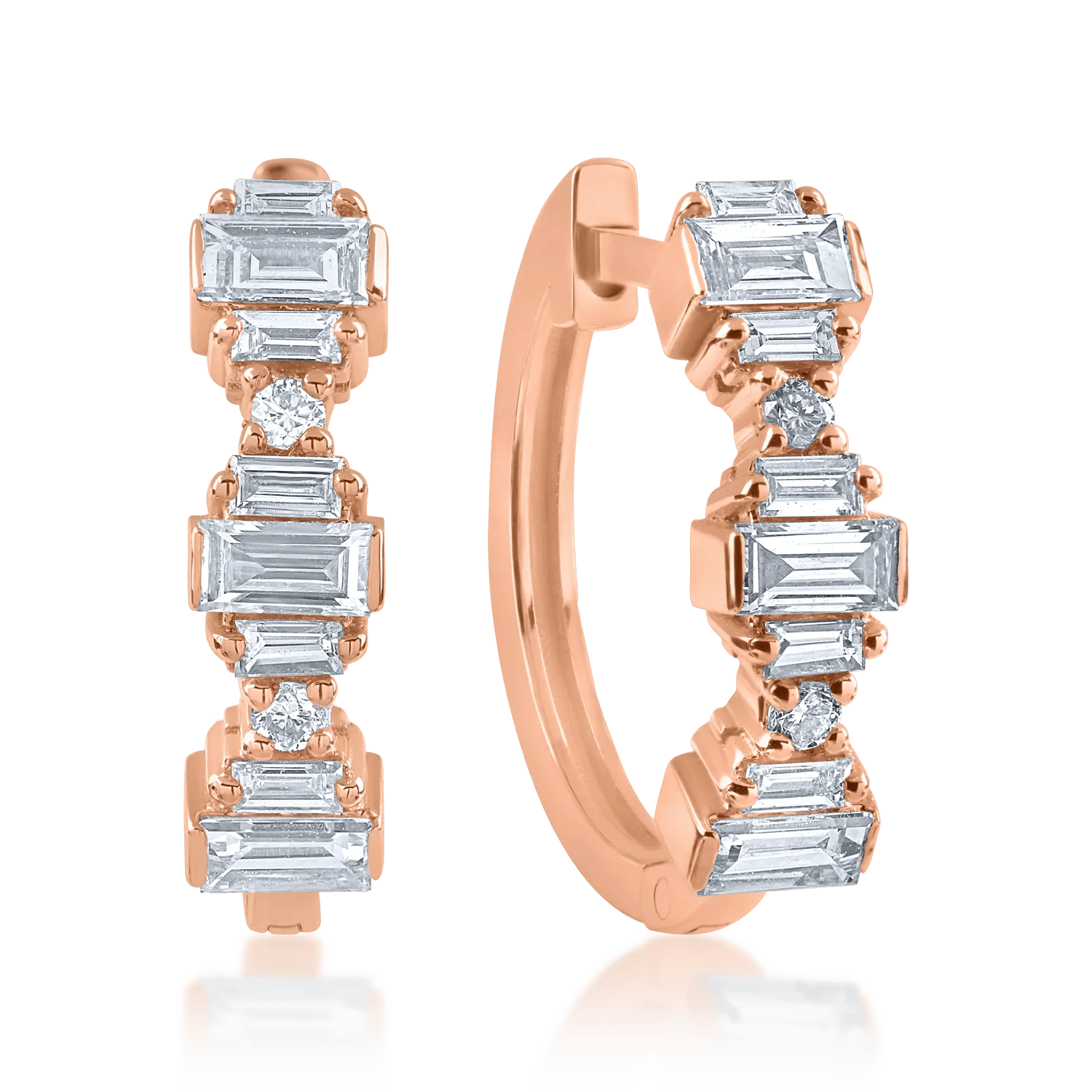 Cercei din aur roz cu diamante baguette 0.44ct Cercei din aur roz cu diamante baguette 0.44ct