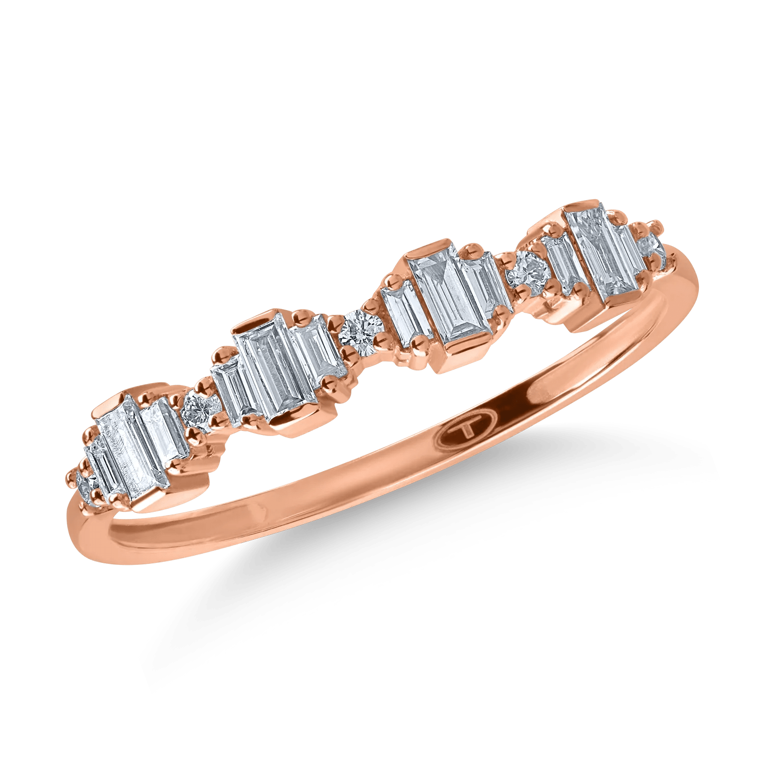 Inel din aur roz cu diamante baguette 0.2ct Inel din aur roz cu diamante baguette 0.2ct