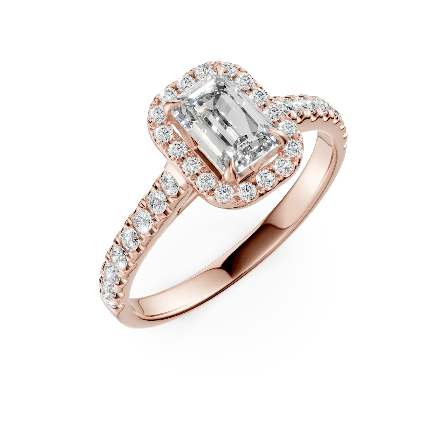 Inel de logodnă din aur roz cu diamant emerald 0.8ct și diamante 0.3ct Inel de logodnă din aur roz cu diamant emerald 0.8ct și diamante 0.3ct