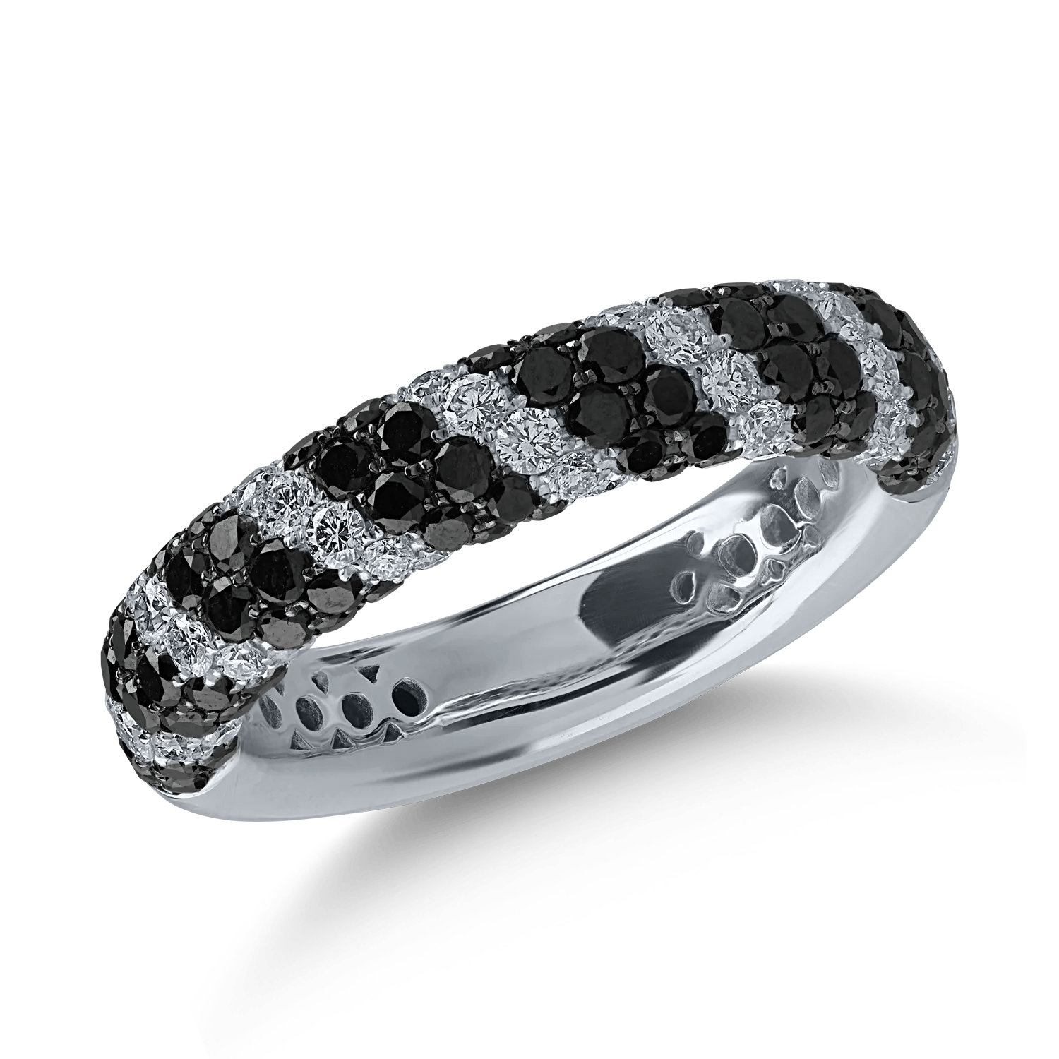 Inel semi eternity din aur alb cu diamante negre 1.18ct și diamante transparente 0.52ct Inel semi eternity din aur alb cu diamante negre 1.18ct și diamante transparente 0.52ct