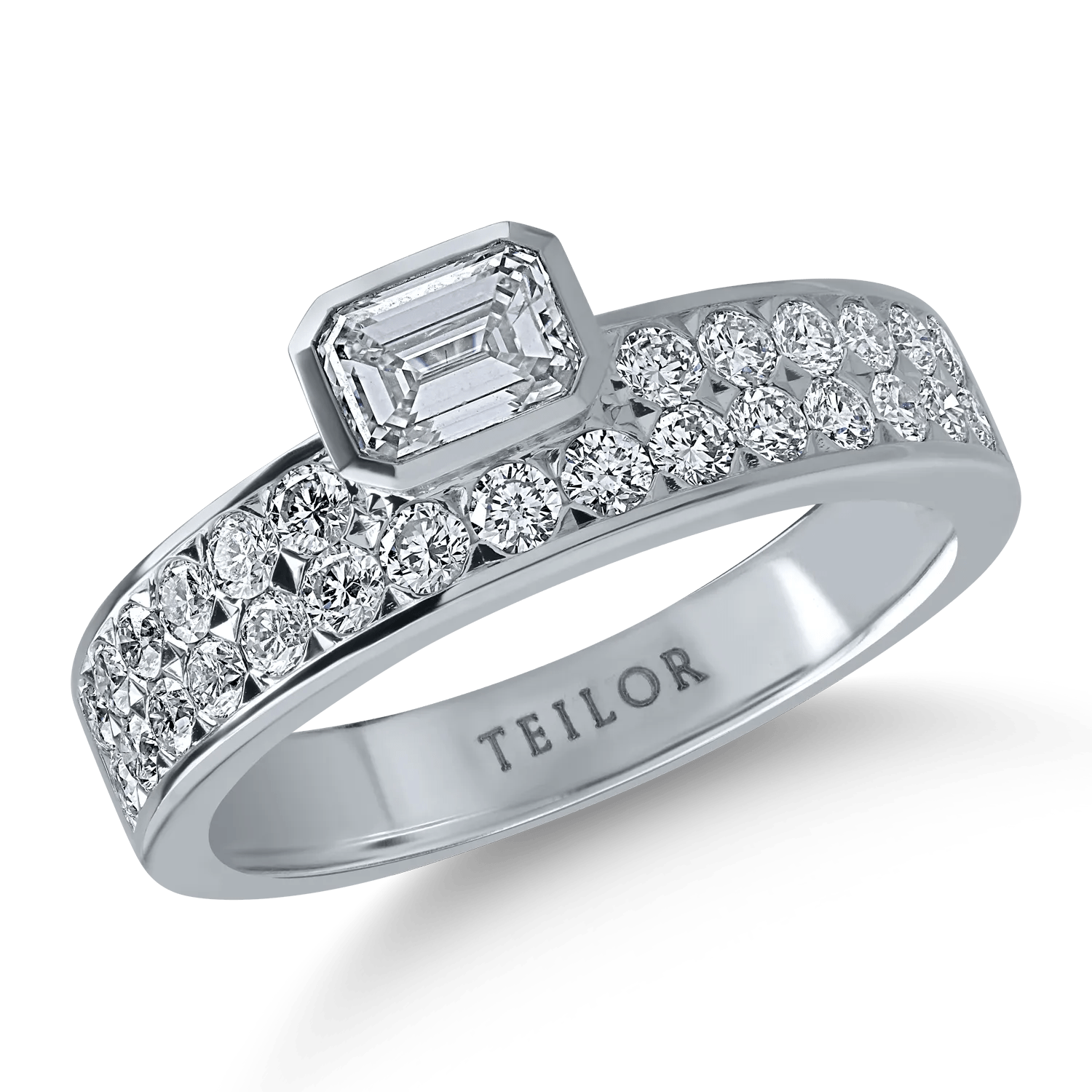 Inel din aur alb cu diamante emerald și rotunde de 1.09ct Inel din aur alb cu diamante emerald și rotunde de 1.09ct