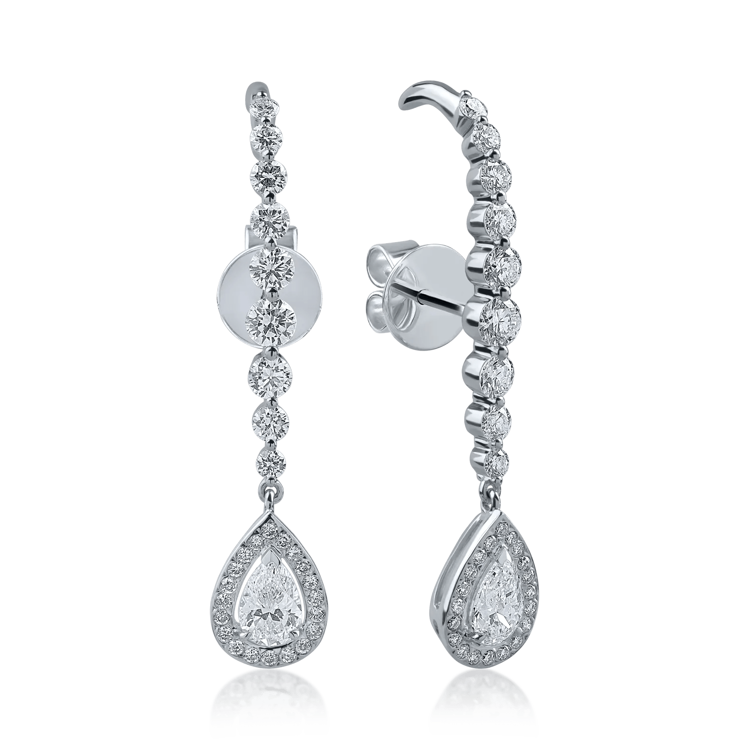 Cercei din aur alb cu diamante pear și rotunde de 1.82ct Cercei din aur alb cu diamante pear și rotunde de 1.82ct
