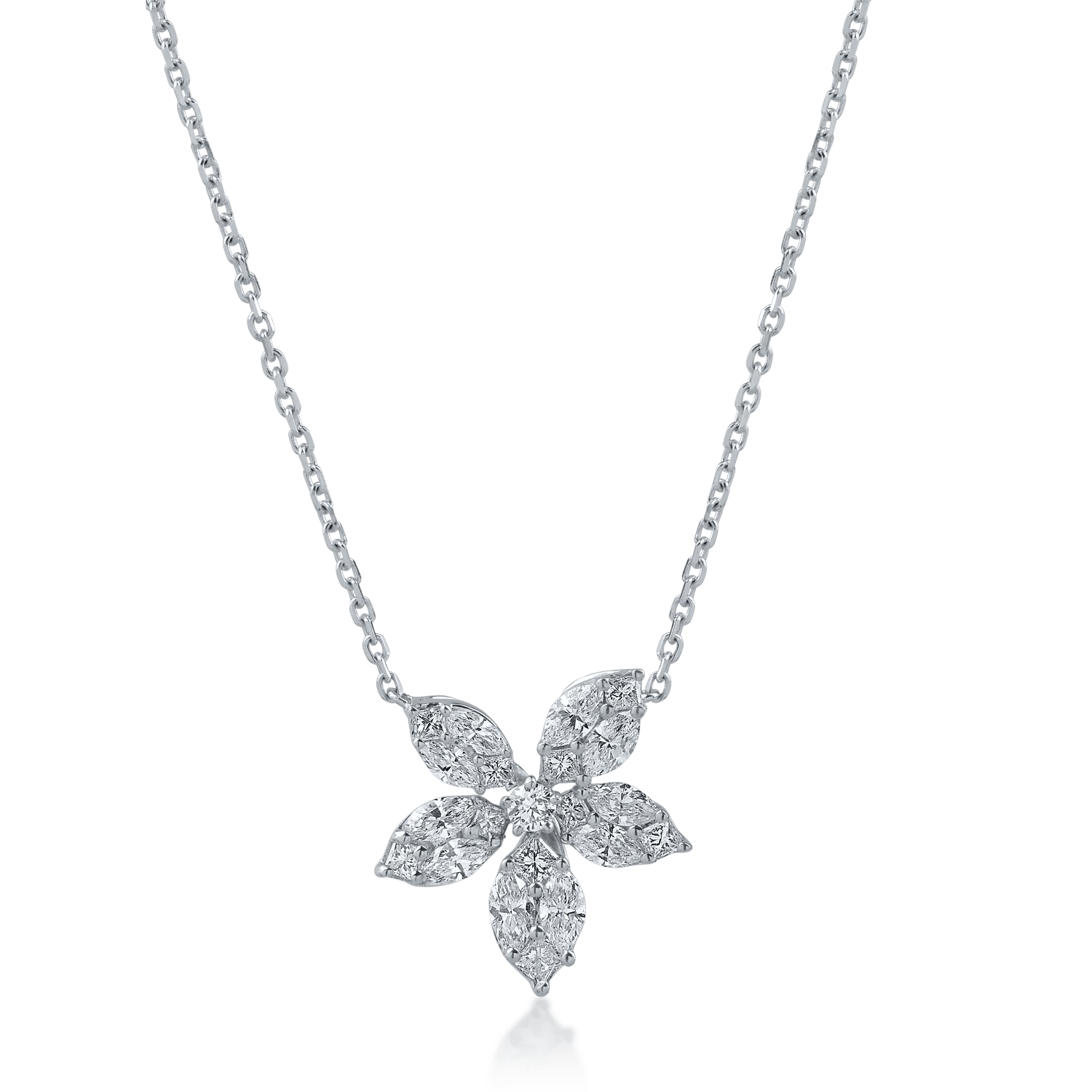 Lanț cu pandantiv floare din aur alb cu diamante 0.86ct Lanț cu pandantiv floare din aur alb cu diamante 0.86ct