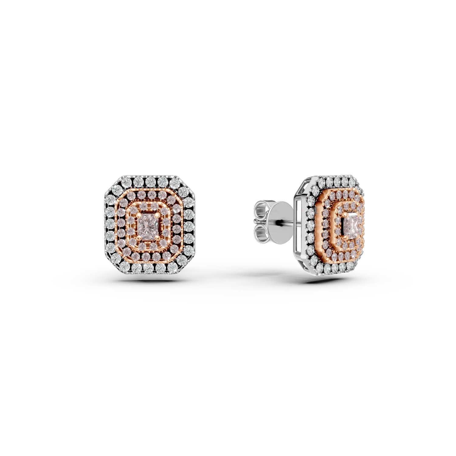 Cercei aur alb-roz cu diamante roz 0.62ct și diamante incolore 0.53ct Cercei aur alb-roz cu diamante roz 0.62ct și diamante incolore 0.53ct