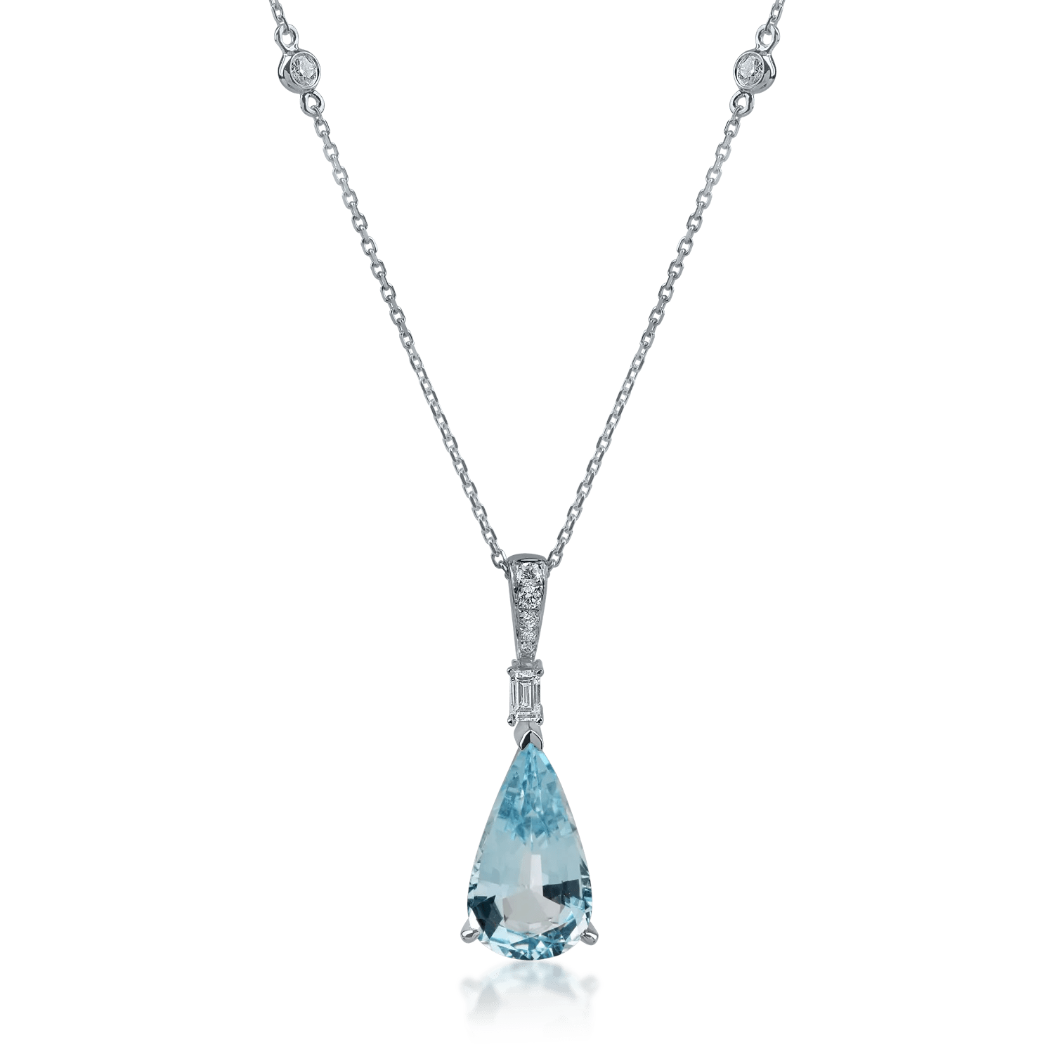 Lanț cu pandantiv din aur alb, acvamarin de 3.96ct și diamante 0.15ct Lanț cu pandantiv din aur alb, acvamarin de 3.96ct și diamante 0.15ct