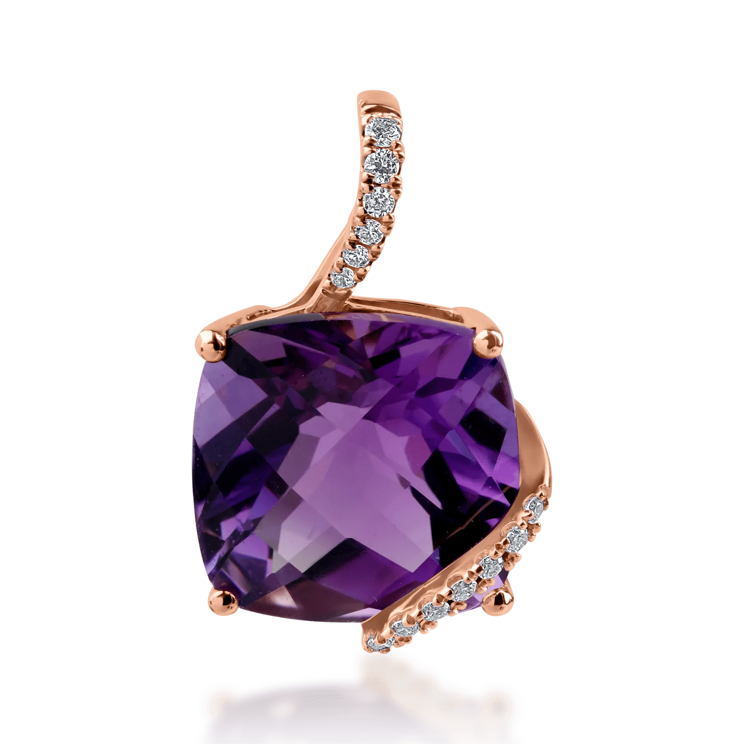 Pandantiv din aur roz cu ametist de 4.6ct și diamante de 0.06ct Pandantiv din aur roz cu ametist de 4.6ct și diamante de 0.06ct