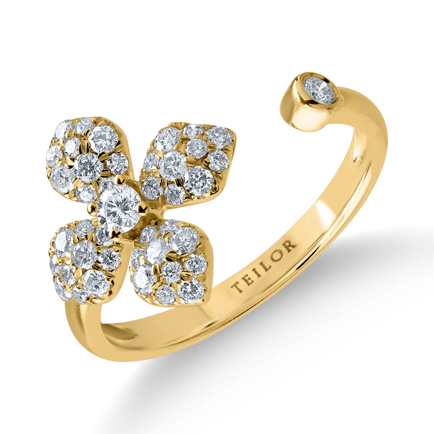 Inel cu floare din aur galben și diamante de 0.51ct Inel cu floare din aur galben și diamante de 0.51ct
