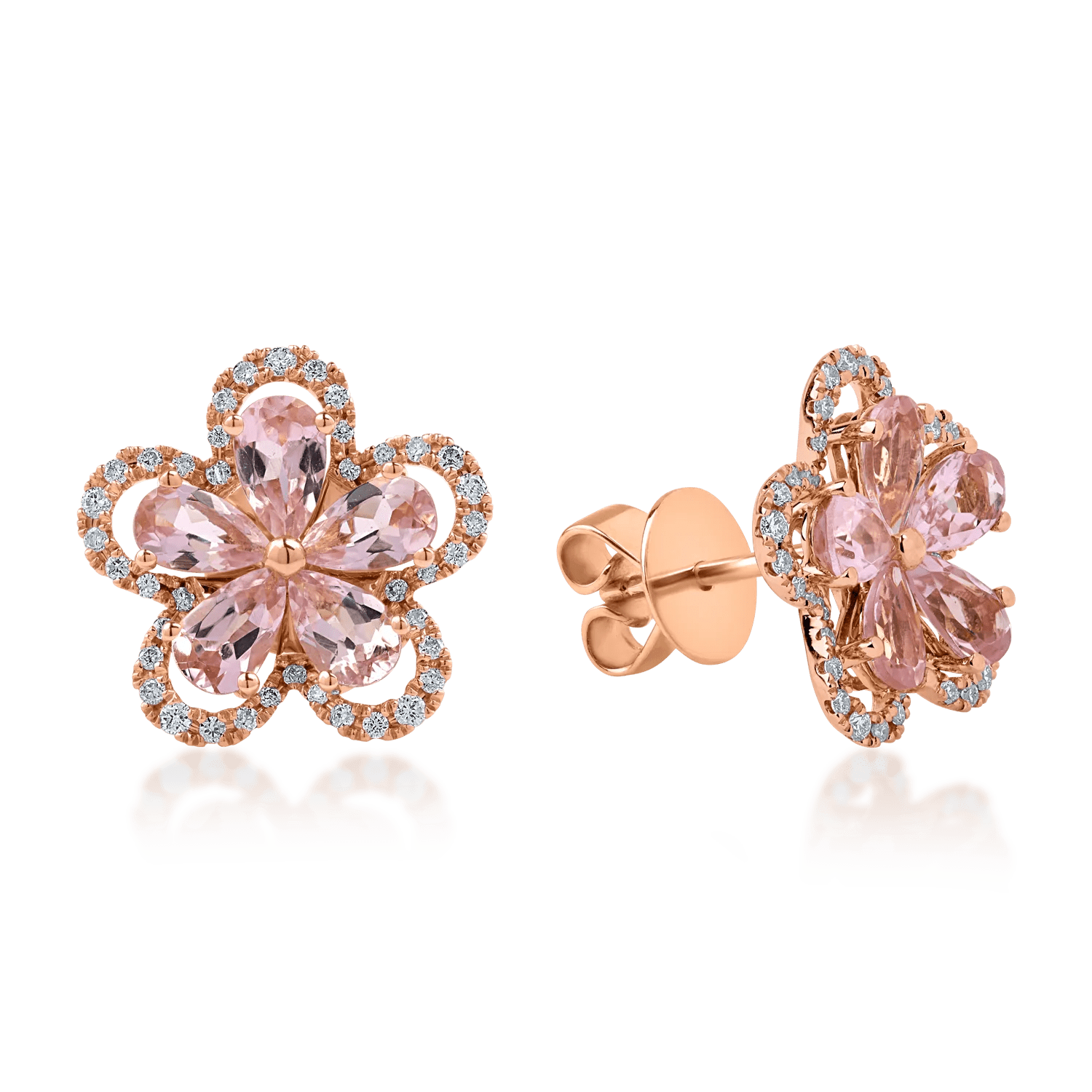 Cercei floare cu turmaline roz de 1.9ct și diamante de 0.31ct din aur roz Cercei floare cu turmaline roz de 1.9ct și diamante de 0.31ct din aur roz