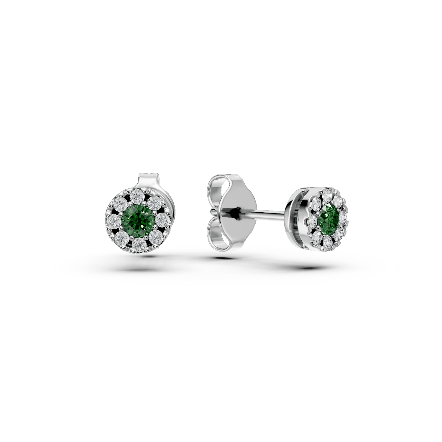Cercei din aur alb cu smaralde de 0.13ct și diamante de 0.09ct Cercei din aur alb cu smaralde de 0.13ct și diamante de 0.09ct