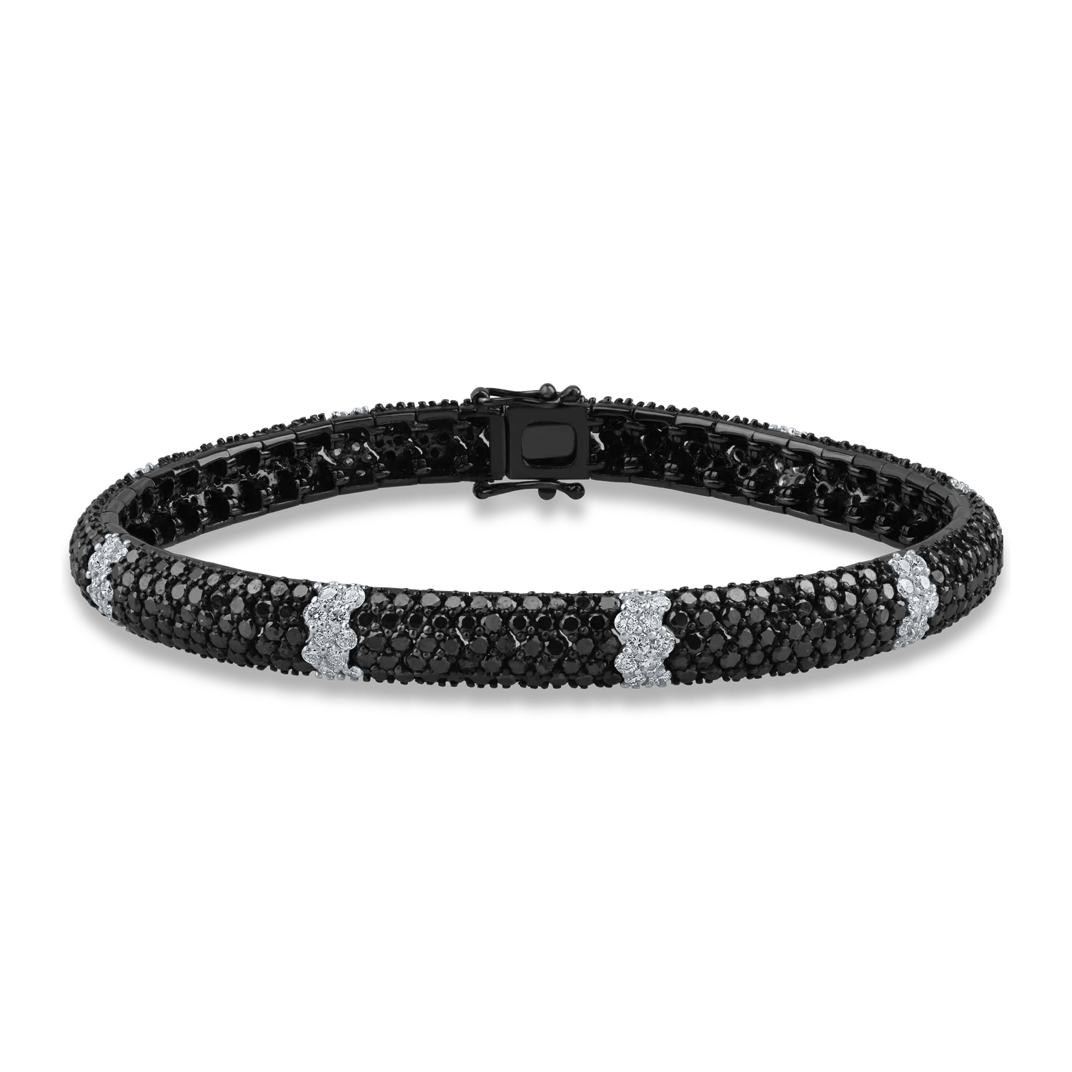 Brățară tennis din aur alb cu diamante negre de 7.62ct și diamante transparente de 1.5ct Brățară tennis din aur alb cu diamante negre de 7.62ct și diamante transparente de 1.5ct
