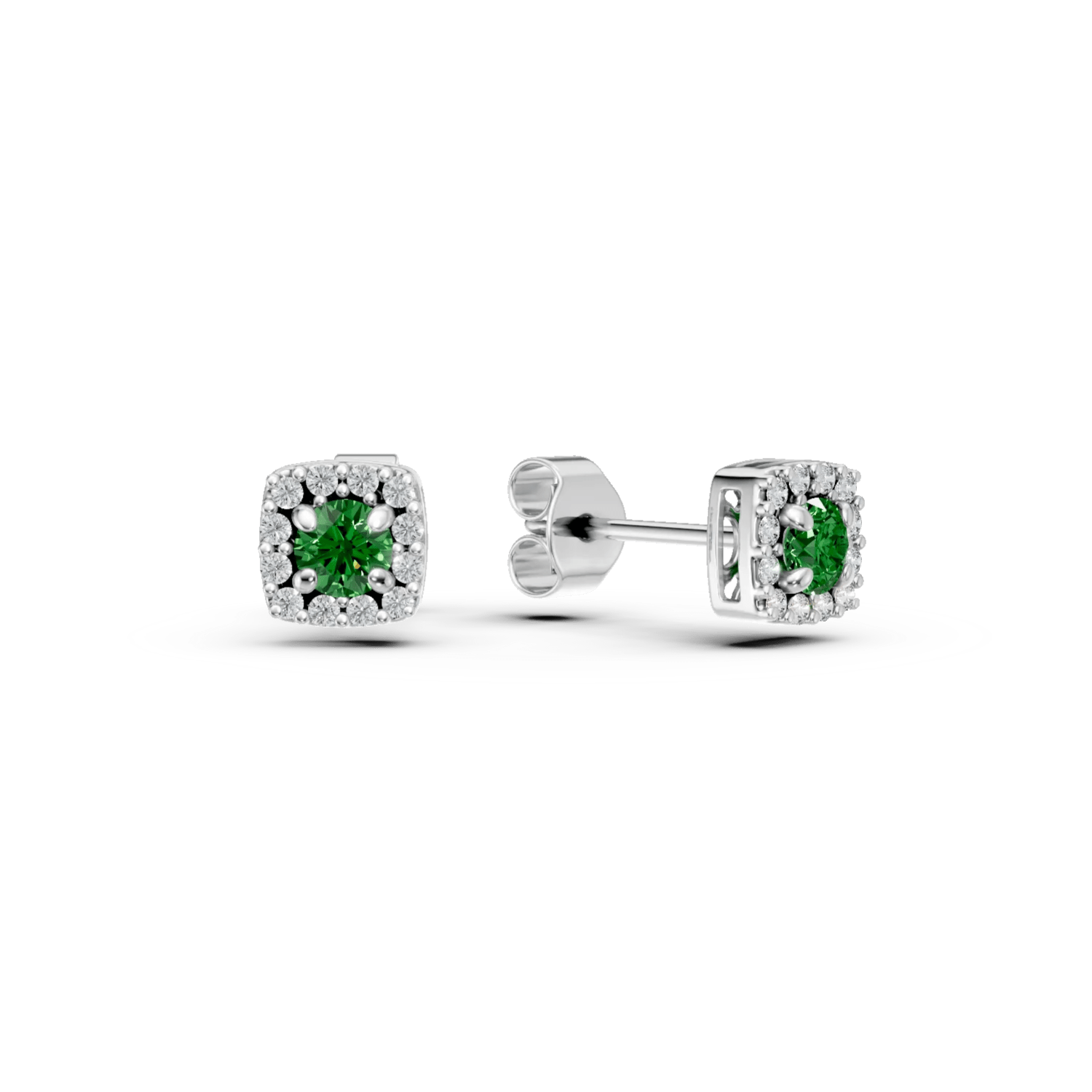Cercei din aur alb cu smaralde de 0.28ct și diamante de 0.12ct Cercei din aur alb cu smaralde de 0.28ct și diamante de 0.12ct
