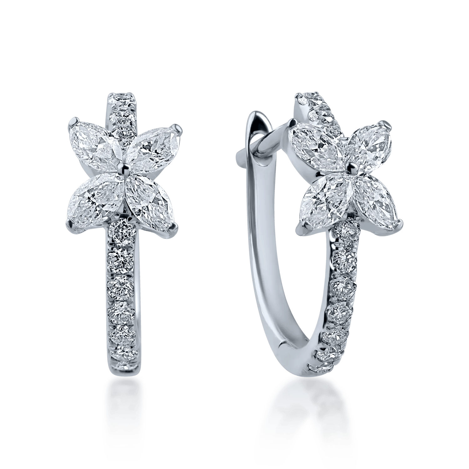 Cercei cu floare din aur alb și diamante marquise și round 0.61ct – Teilor Cercei cu floare din aur alb și diamante marquise și round 0.61ct – Teilor