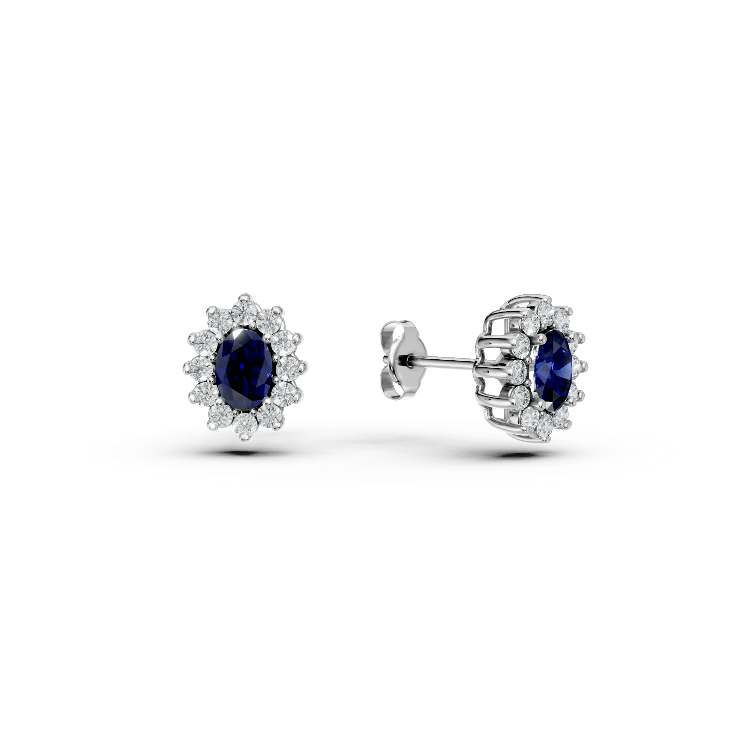 Cercei din aur alb cu safire de 1.16ct și diamante de 0.44ct Cercei din aur alb cu safire de 1.16ct și diamante de 0.44ct