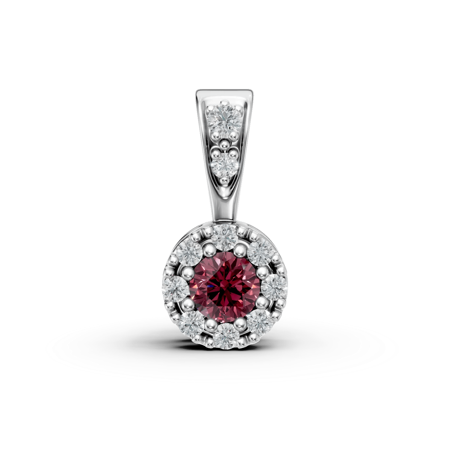 Pandantiv din aur alb cu rubin de 0.07ct și diamante de 0.06ct – Teilor Pandantiv din aur alb cu rubin de 0.07ct și diamante de 0.06ct – Teilor