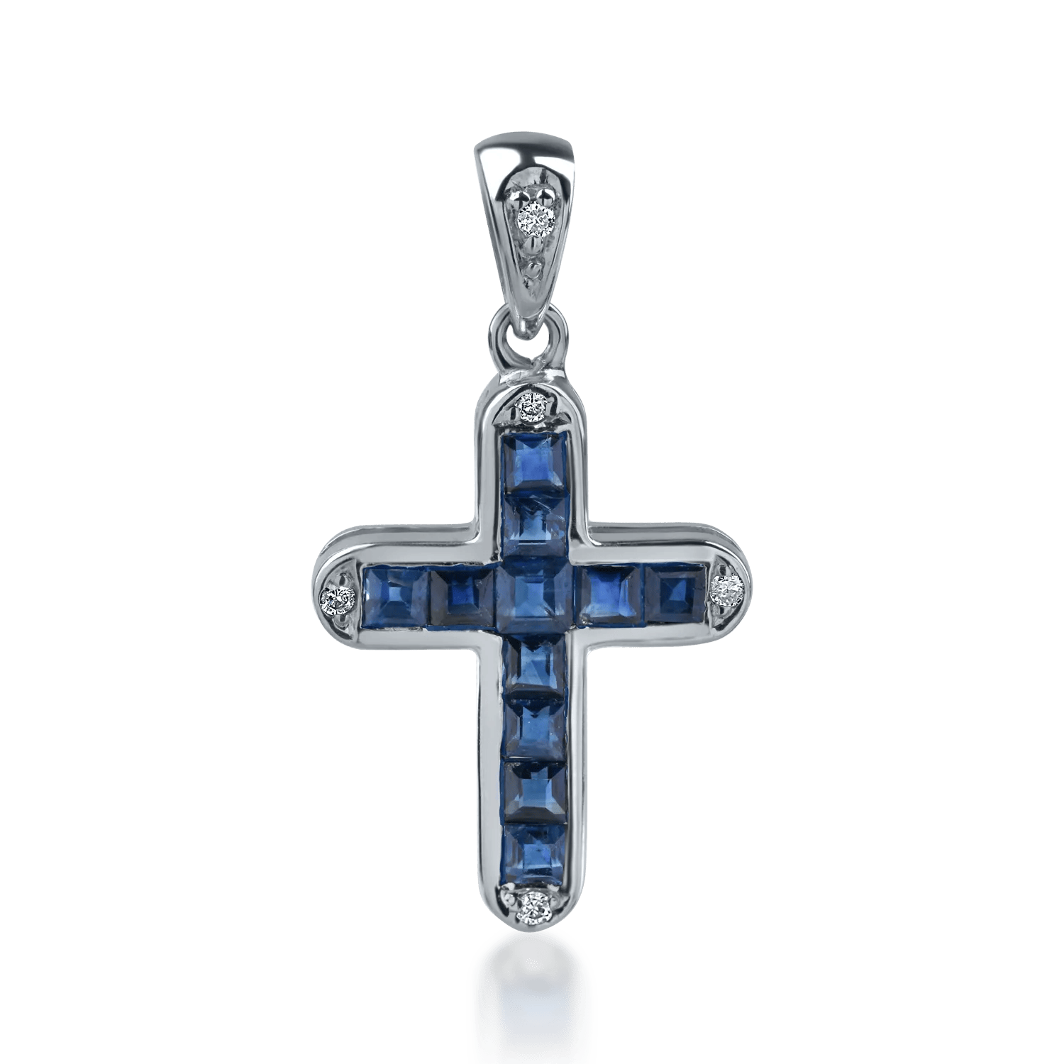 Pandantiv cruce din aur alb cu safire de 0.6ct și diamante de 0.03ct – Teilor Pandantiv cruce din aur alb cu safire de 0.6ct și diamante de 0.03ct – Teilor
