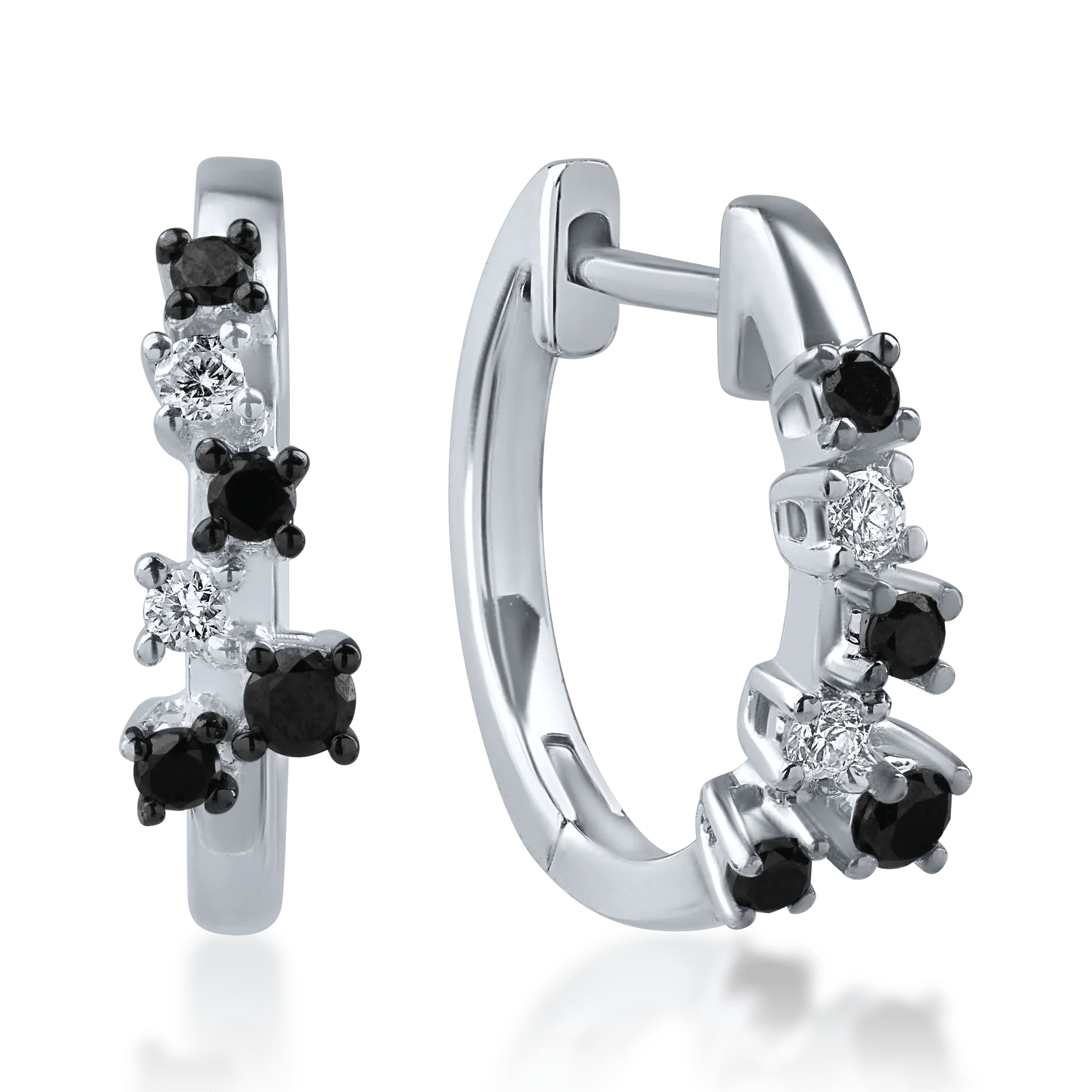 Cercei aur alb-negru cu diamante negre 0.16ct și transparente 0.06ct Cercei aur alb-negru cu diamante negre 0.16ct și transparente 0.06ct