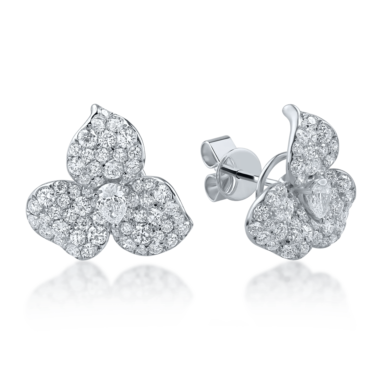 Cercei din aur alb cu diamante pear și round, 2.66ct Cercei din aur alb cu diamante pear și round, 2.66ct