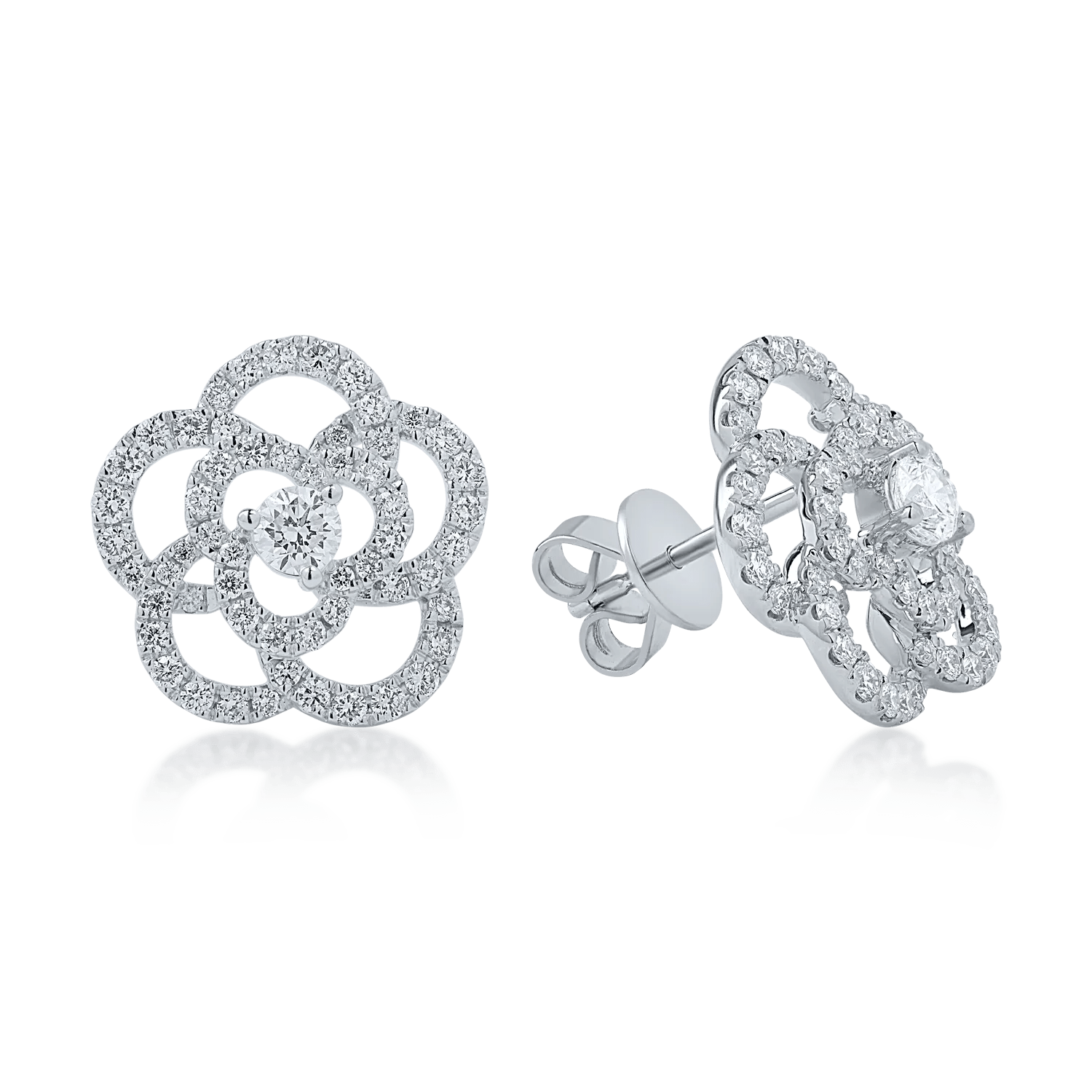 Cercei floare din aur alb cu diamante de 1.05ct Cercei floare din aur alb cu diamante de 1.05ct