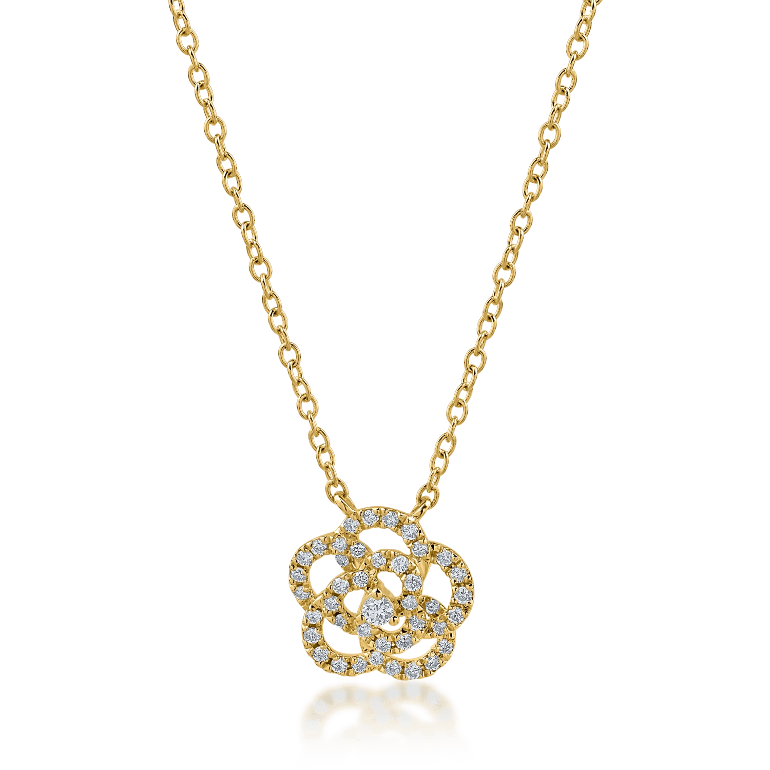 Lănțișor cu pandantiv floral din aur galben și diamante 0.2ct Lănțișor cu pandantiv floral din aur galben și diamante 0.2ct