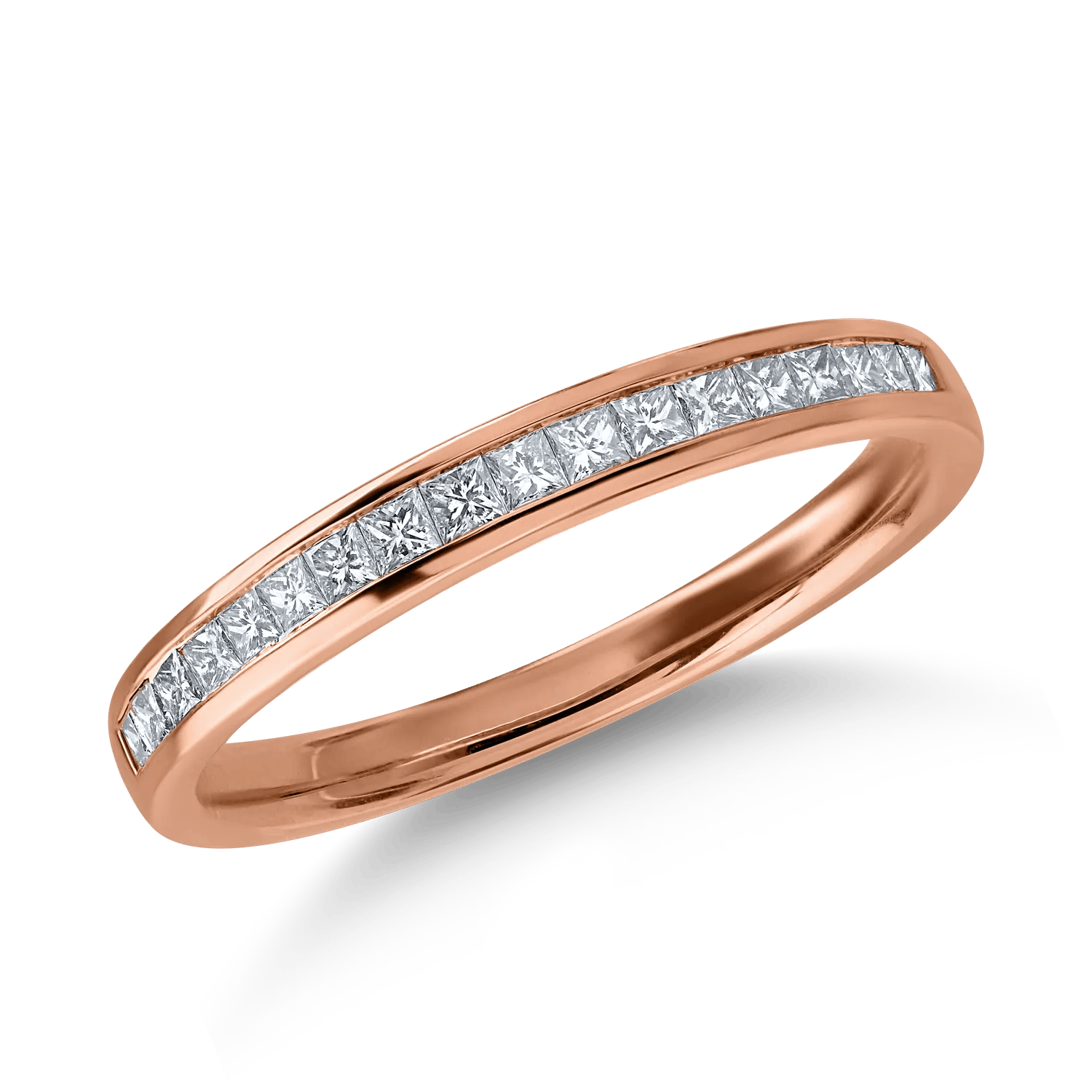 Inel semi eternity din aur roz cu diamante princess de 0.3ct – Teilor Inel semi eternity din aur roz cu diamante princess de 0.3ct – Teilor