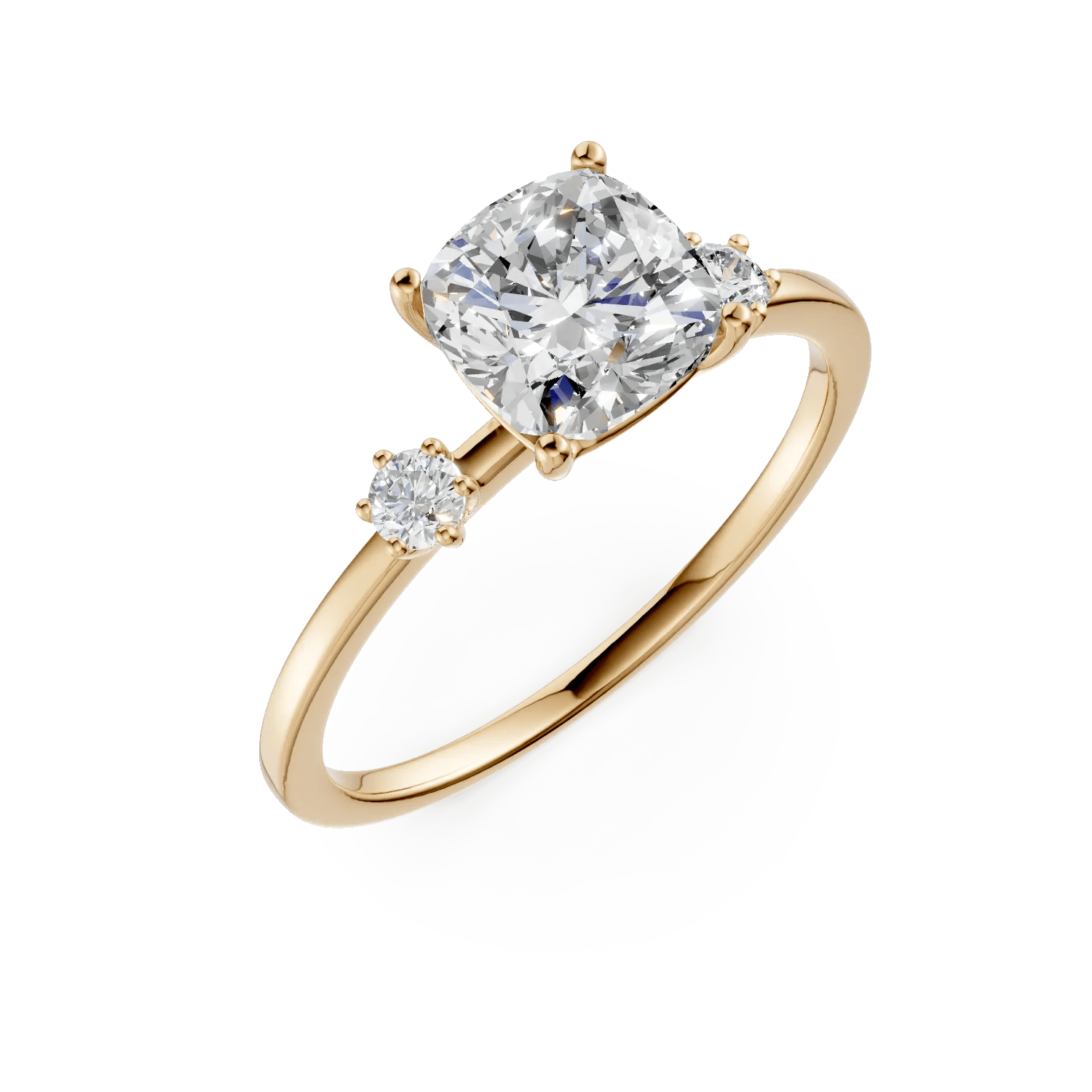 Inel de logodnă din aur galben cu zirconia solitaire și zirconii pave Inel de logodnă din aur galben cu zirconia solitaire și zirconii pave