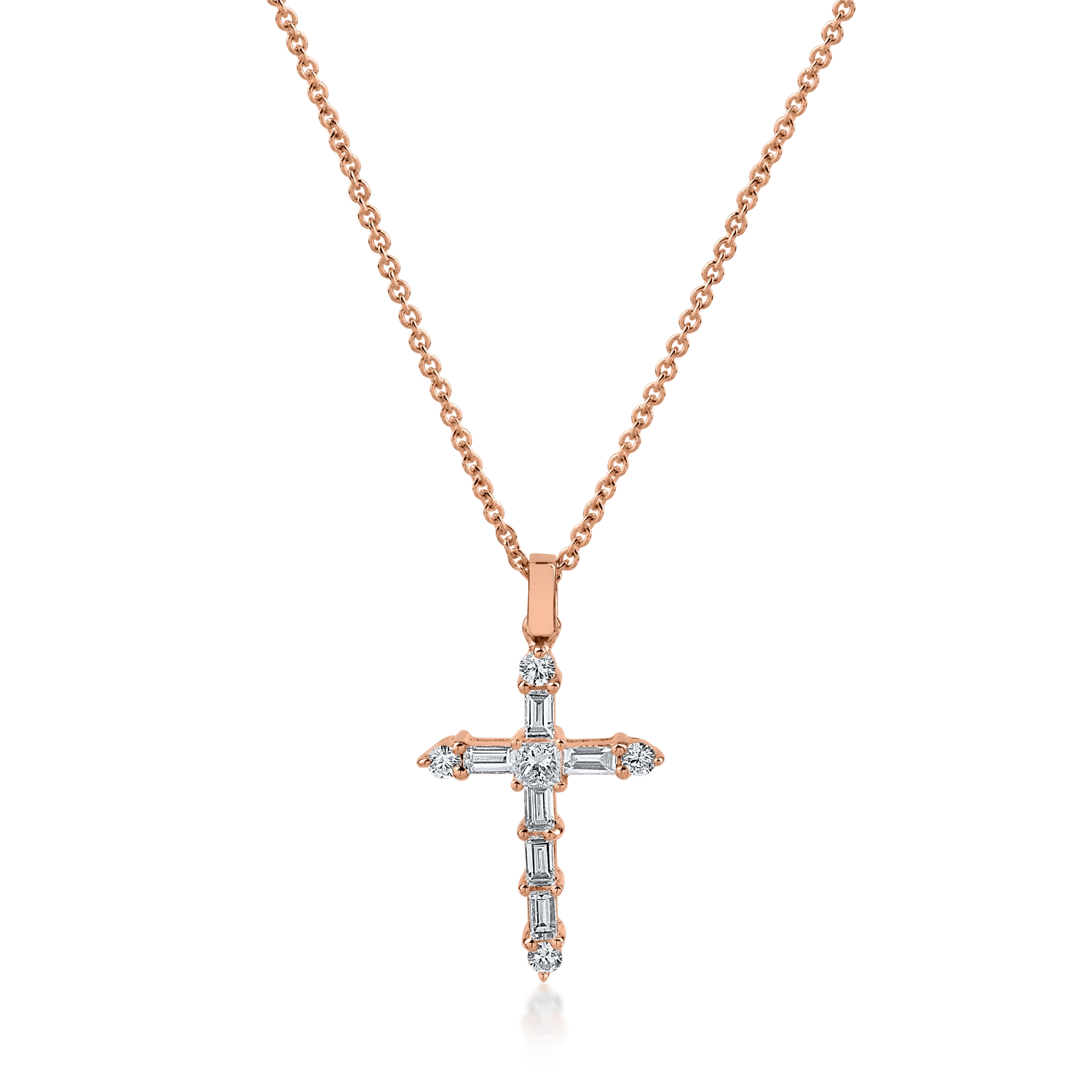 Lănțișor cu pandantiv cruce din aur roz și diamante de 0.4ct Lănțișor cu pandantiv cruce din aur roz și diamante de 0.4ct