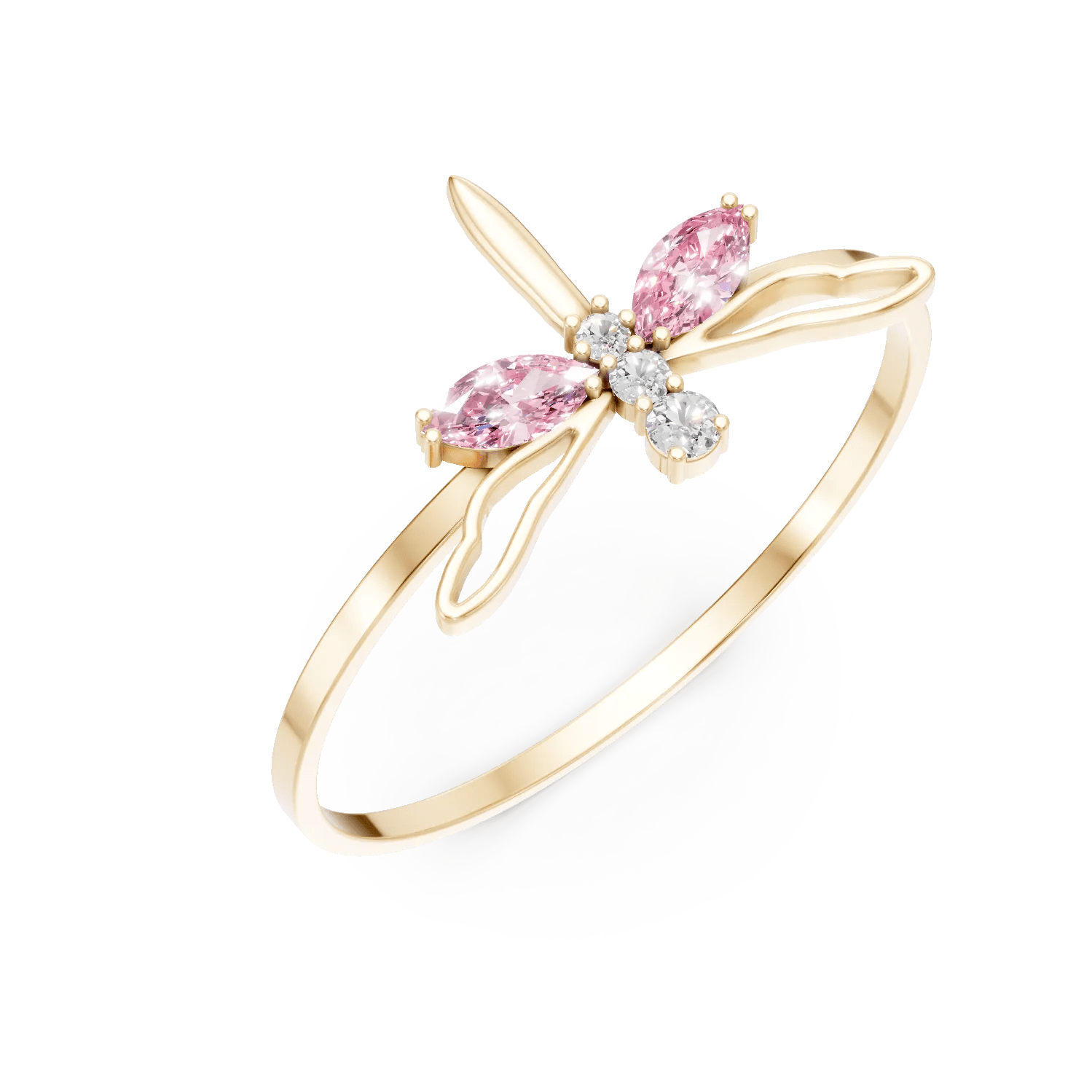 Inel libelula din aur galben Inel libelula din aur galben