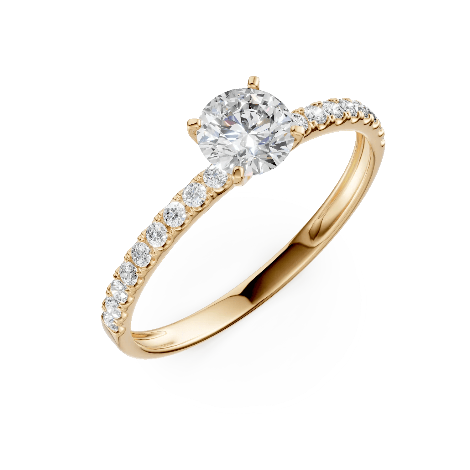 Inel de logodnă solitaire pave din aur galben cu zirconia – Teilor Inel de logodnă solitaire pave din aur galben cu zirconia – Teilor