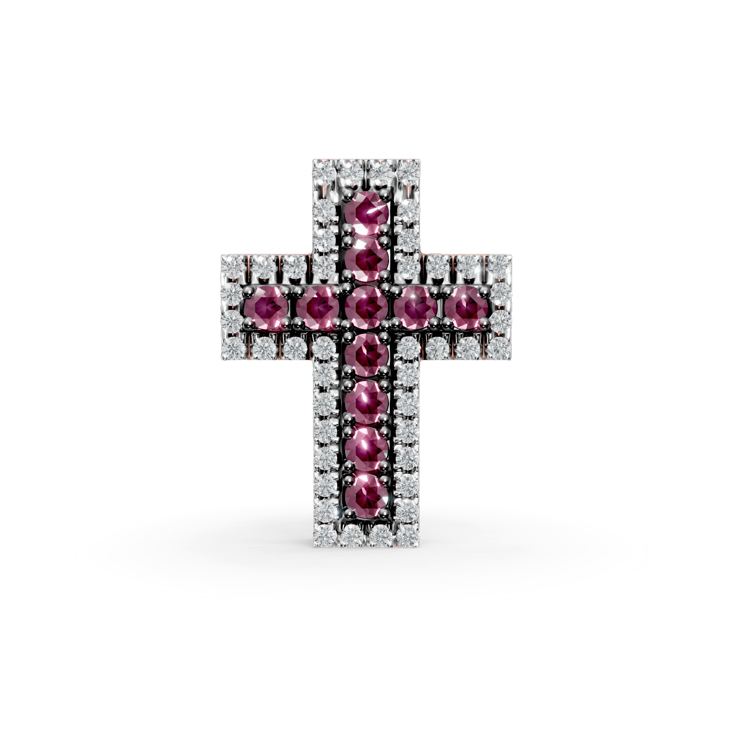 Pandantiv cruce aur roz cu rubine 0.287ct și diamante 0.121ct Pandantiv cruce aur roz cu rubine 0.287ct și diamante 0.121ct