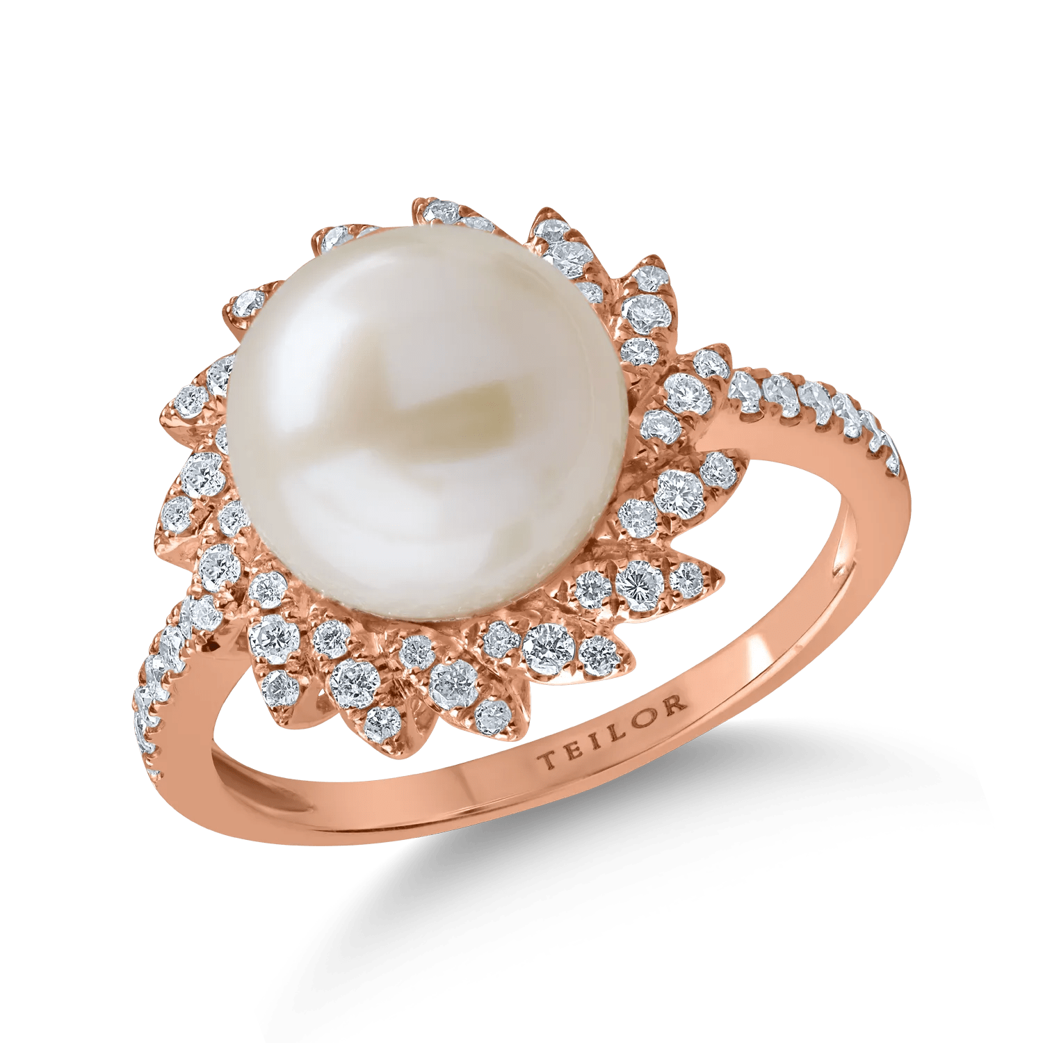 Inel din aur roz cu perlă de cultură de 6.6ct și diamante de 0.3ct Inel din aur roz cu perlă de cultură de 6.6ct și diamante de 0.3ct