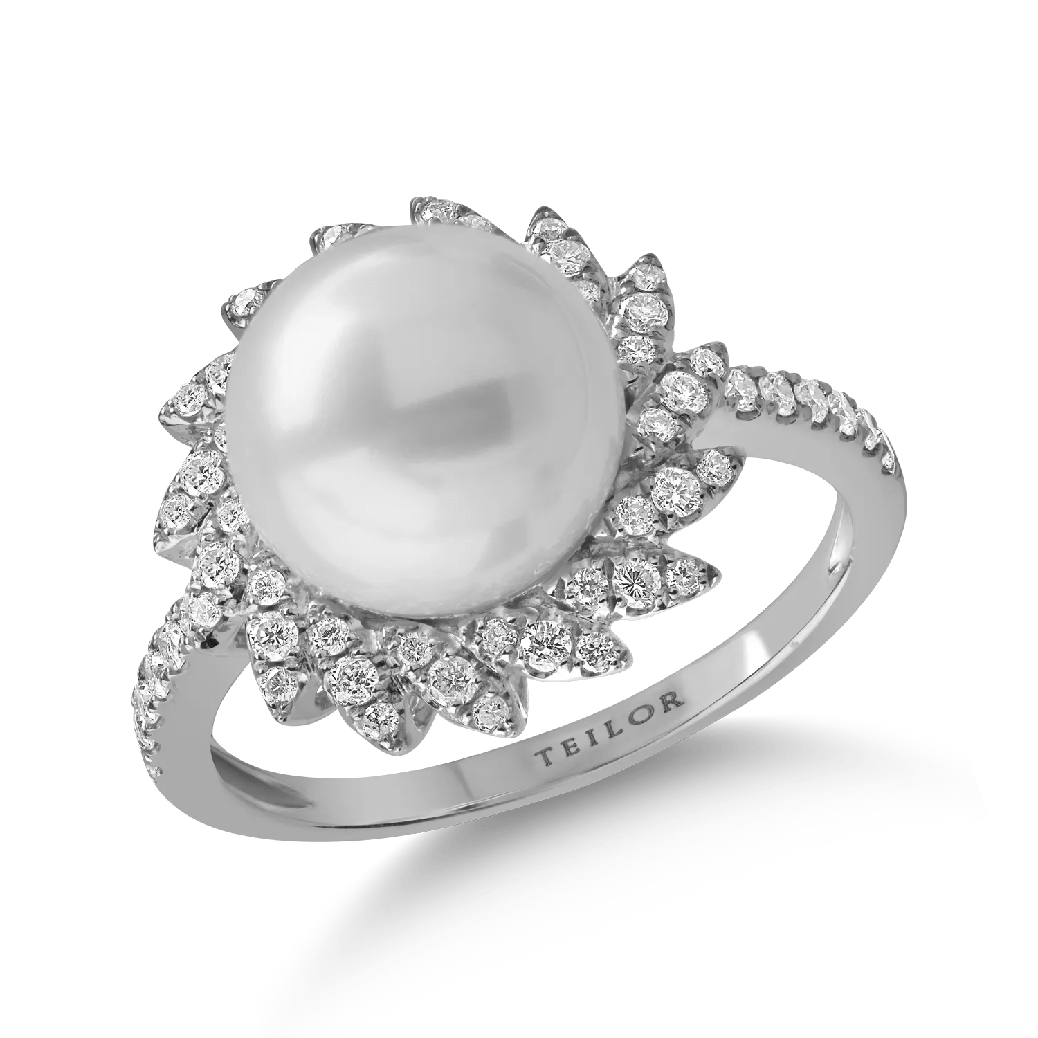 Inel din aur alb, perlă de cultură 6.4ct și diamante 0.3ct Inel din aur alb, perlă de cultură 6.4ct și diamante 0.3ct