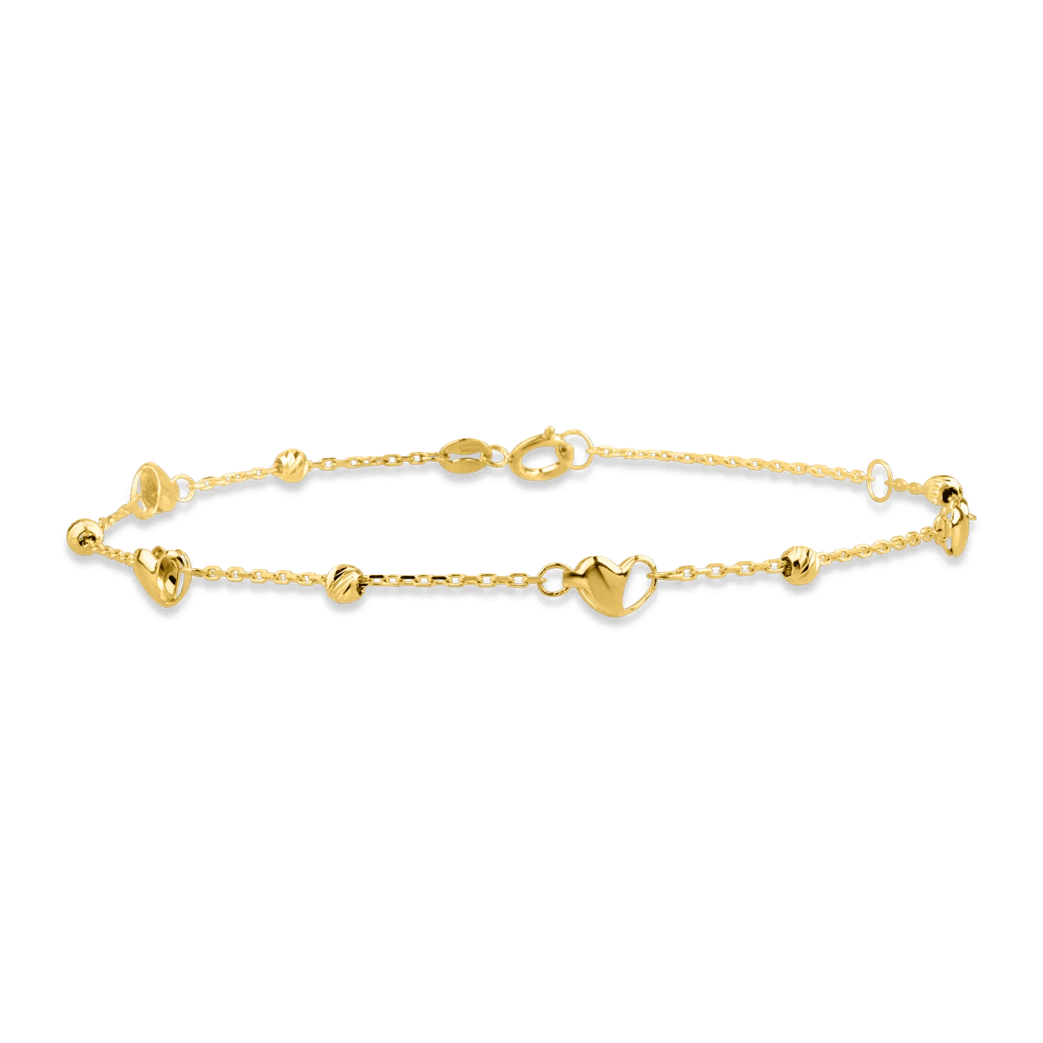 Brățară din aur galben cu bile și inimioare Brățară din aur galben cu bile și inimioare
